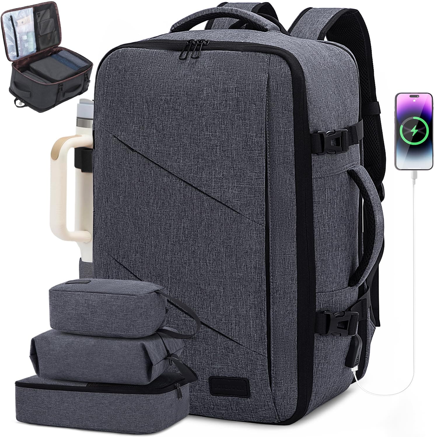 LOVEVOOK Travel Backpack, 40L Extra Large Backpack, Carry on Backpack 17 Inch with USB Port, Water Resistant Business Backpack for Men Women, Dark Grey