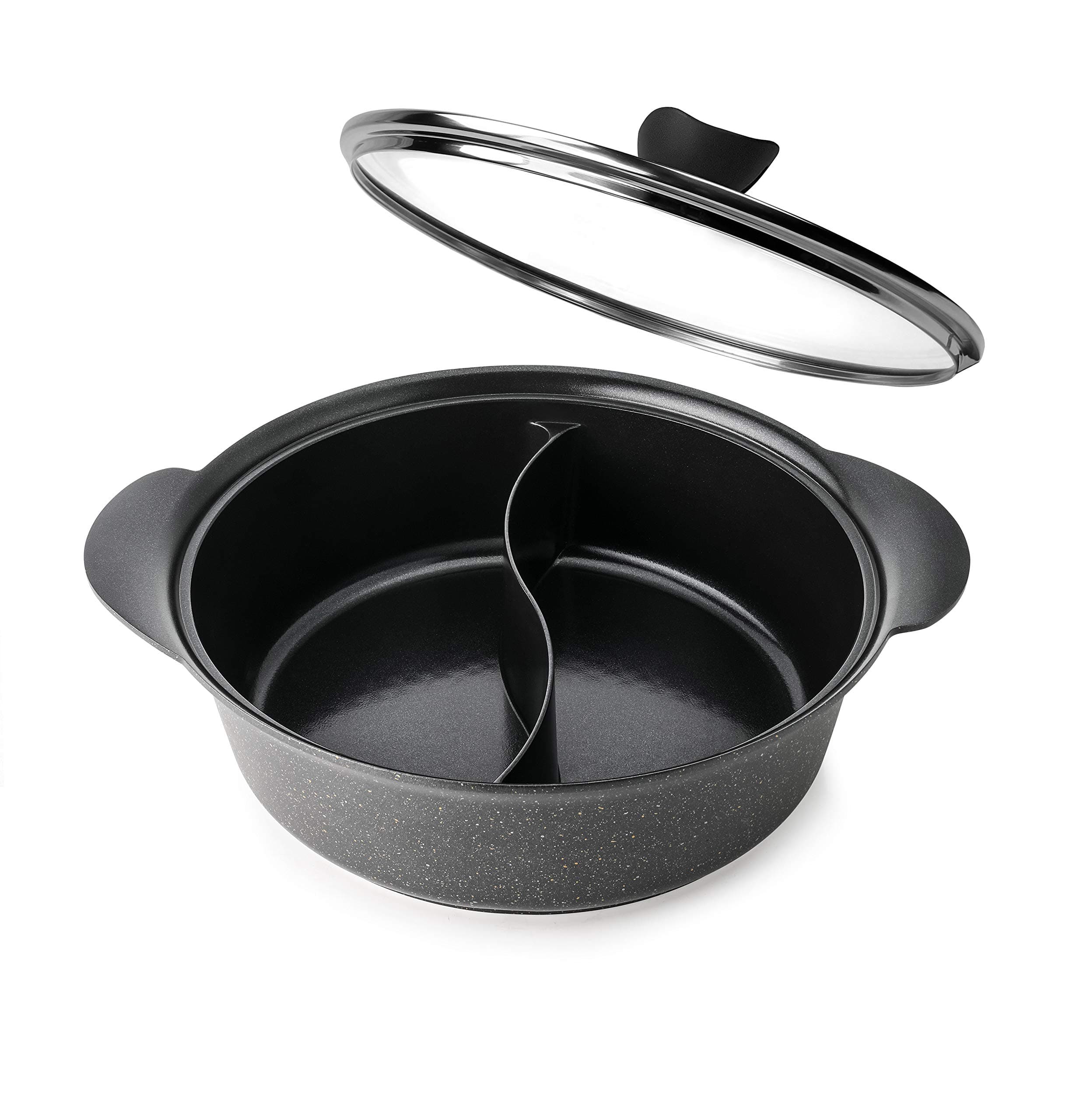 Haufson Yin Yang Hot Pot | Works with All Major Hobs | Naturally Non-Stick | Seamless Design | Professional Kitchenware for The Home (Black)