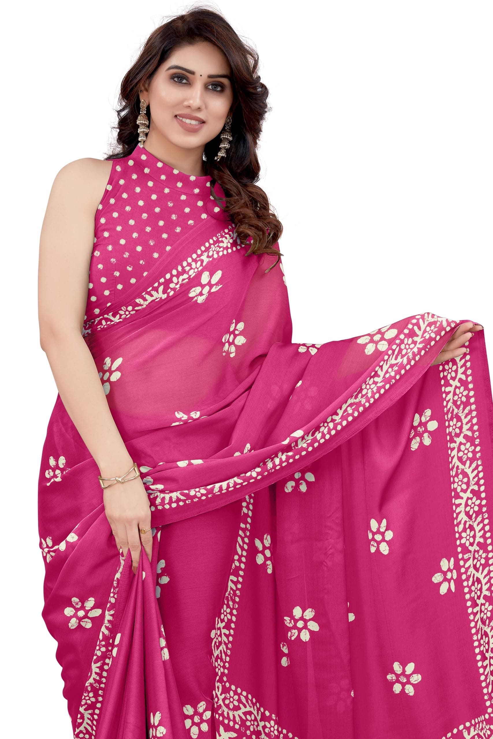 Women's Latest Chiffon Batik Printed Saree with Blouse Piece