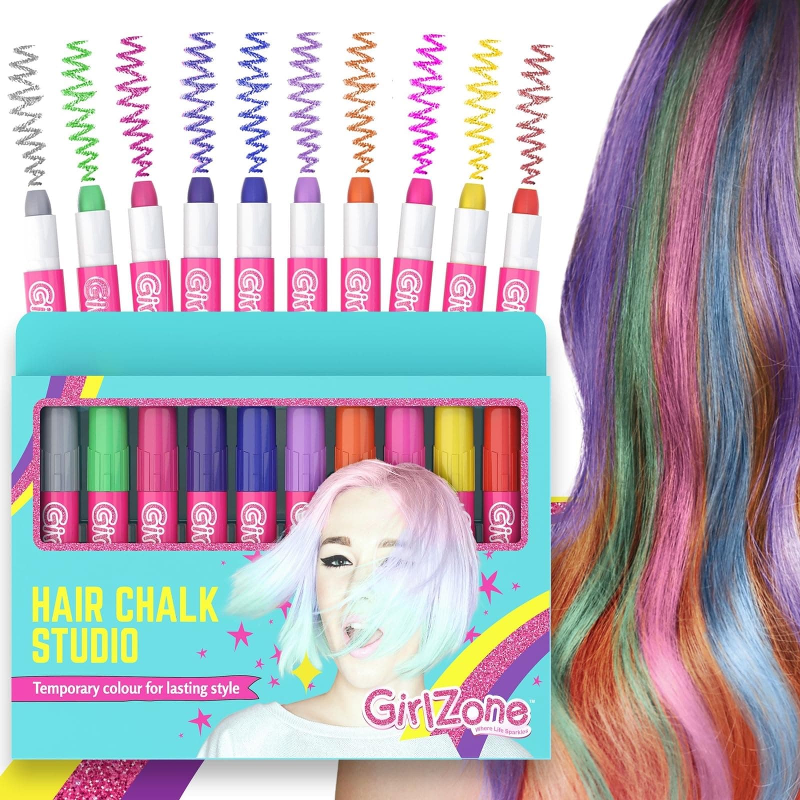 GirlZone 200g(7oz) Ze Girls' Colourful Hair Chalk Pens - 10