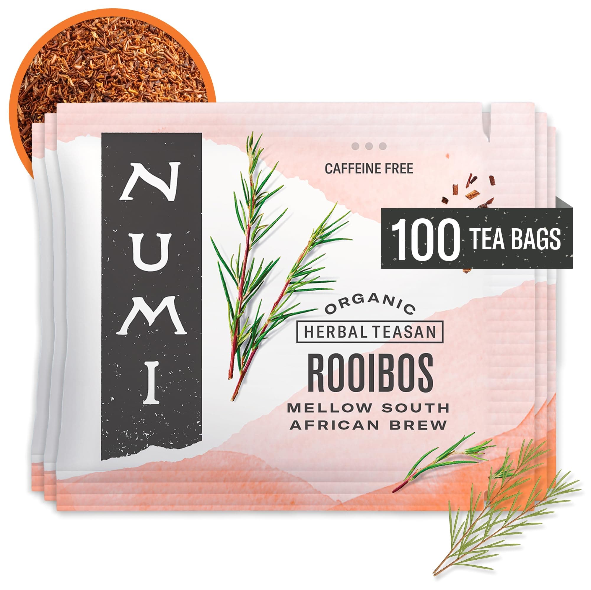 Organic Rooibos Tea, 100 Bulk Herbal Tea Bags, Caffeine Free
