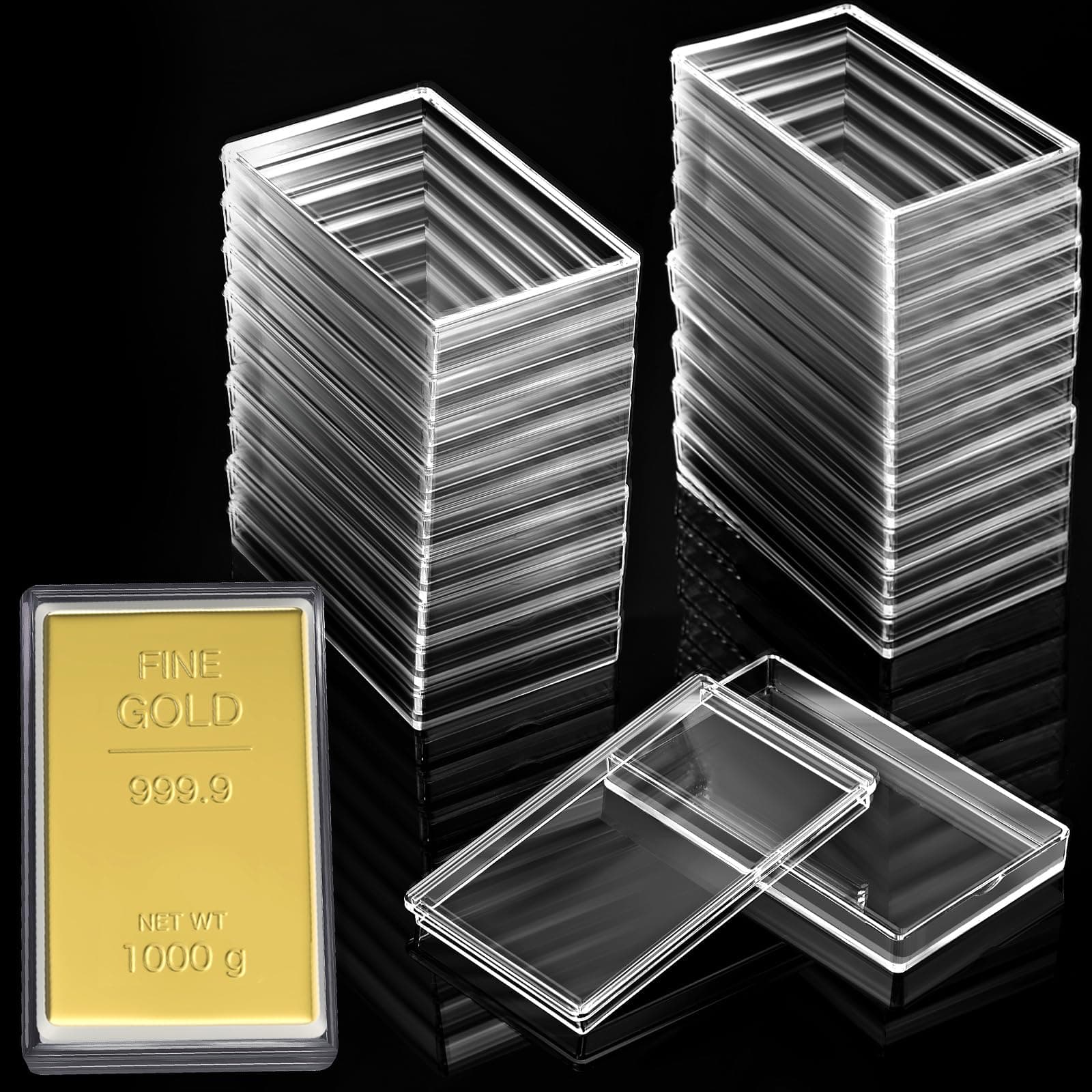 Ctosree 20 Pcs 10 oz Silver Bar Case Clear Gold Bar Storage Box Acrylic Storage Container Fit for 10 Ounce Silver Bars