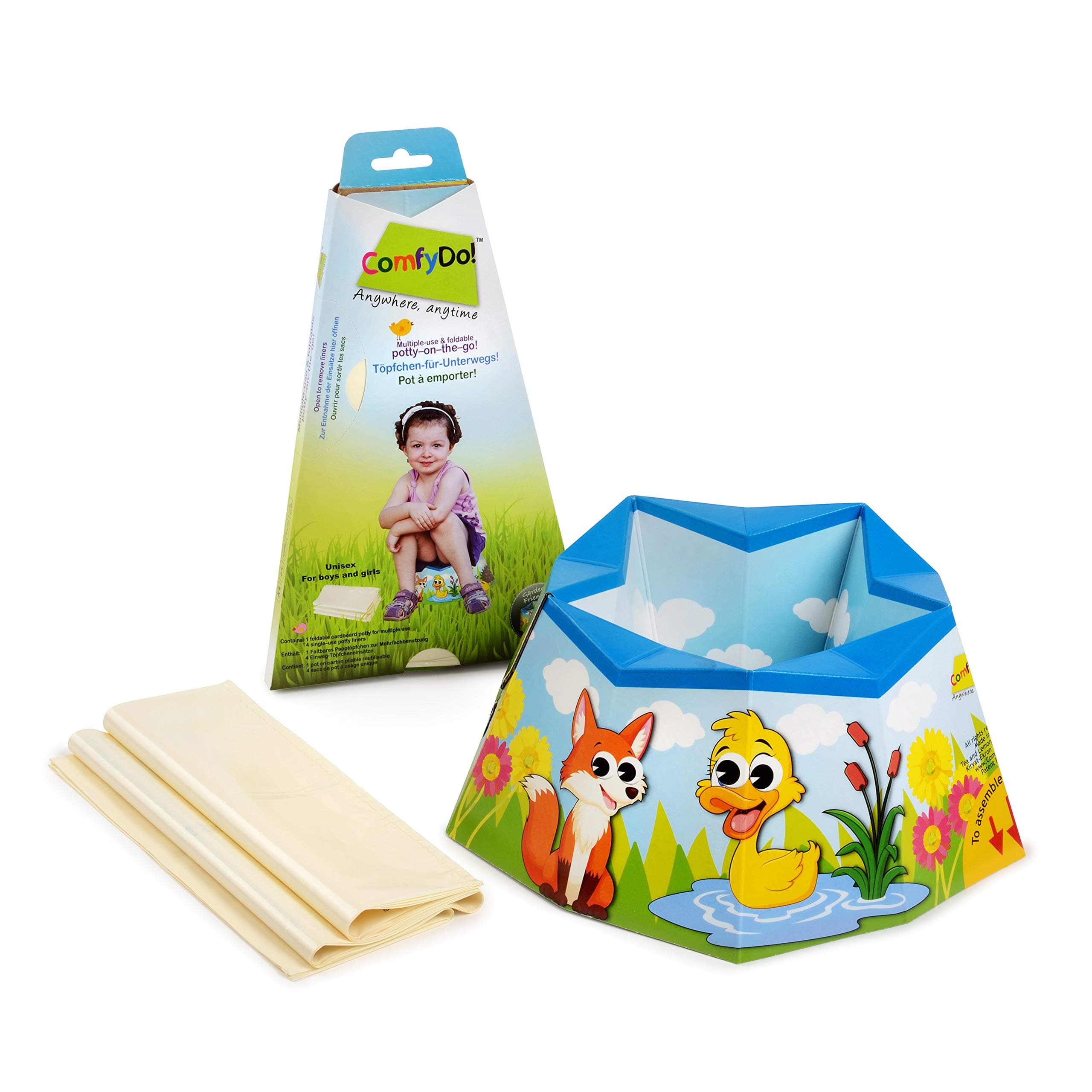 Travel potty for children Portable Foldable Disposable Potty training, Garden Friends, (Azure)