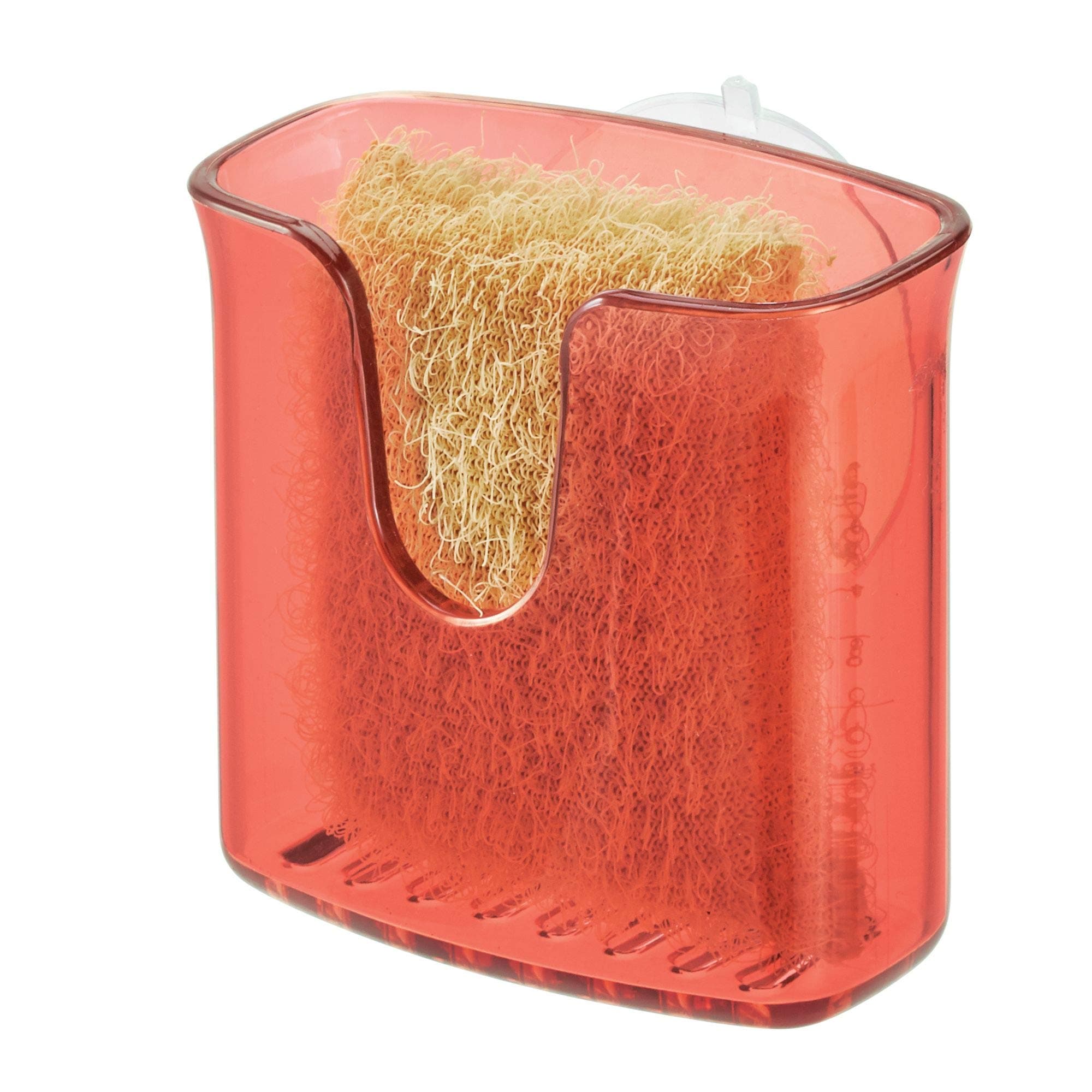 iDesign 30064 Sponge Holder, Small Plastic Kitchen Sink Tidy with Suction Cup, Sink Organiser for Rectangular Dish Sponge or Pot Scourer, Red, 9.8 cm x 5.1 cm x 8.4 cm