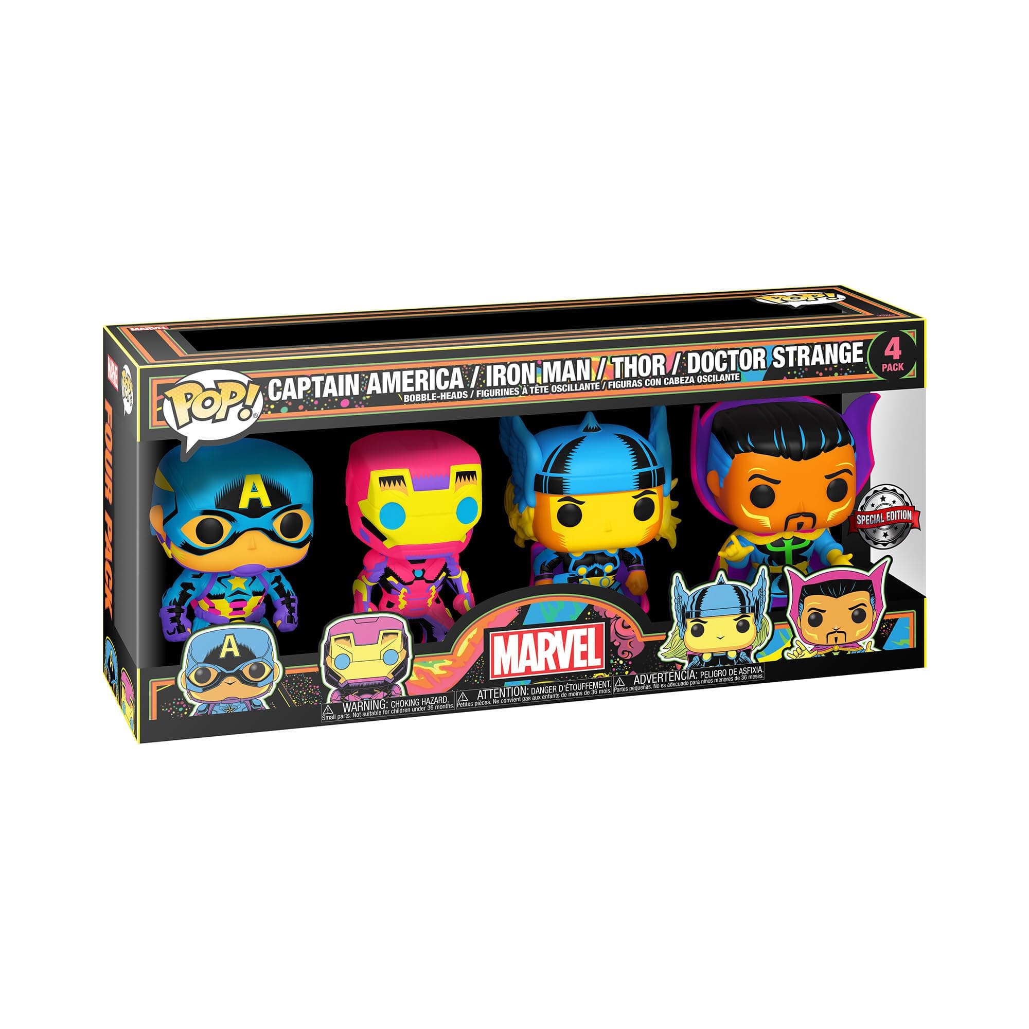 Funko Pop! Marvel: Blacklight - Captain America - 4PK - Marvel Comics - Collectible Vinyl Figure - Gift Idea - Official Products - Toys for Kids and Adults