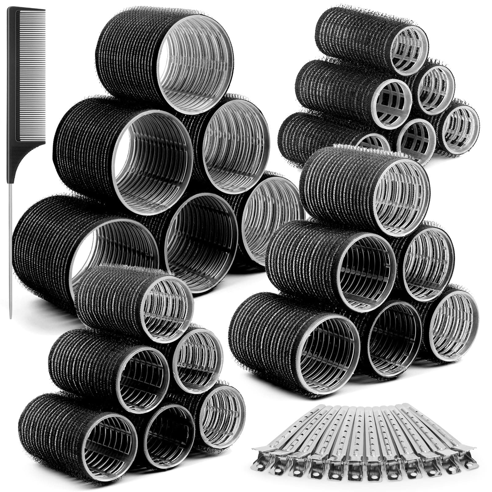 Thrilez 37 PCS Hair Roller with Clips Big Hair Rollers with 4 Different Sizes of 63mm 48mm 36mm 25mm, Hair Curler Roller for Long Medium Short Hair, Hair Rollers for Salon DIY Hairdressing Hairstyling