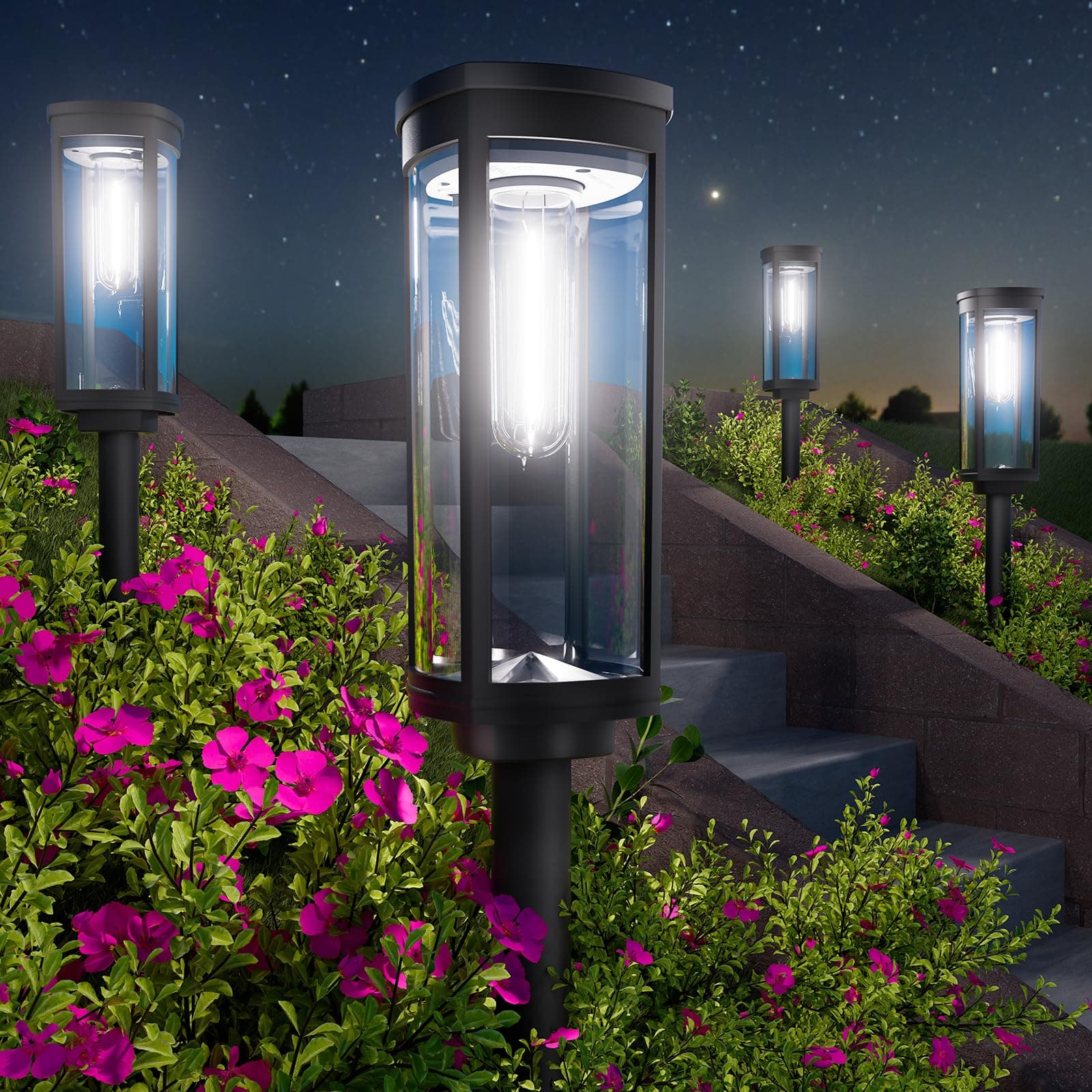 Bright Solar Pathway Lights, 4 Pack Solar Lights Outdoor Waterproof IP65, Long Lasting Outdoor Light for Yard Garden Walkway Landscape Lawn Patio