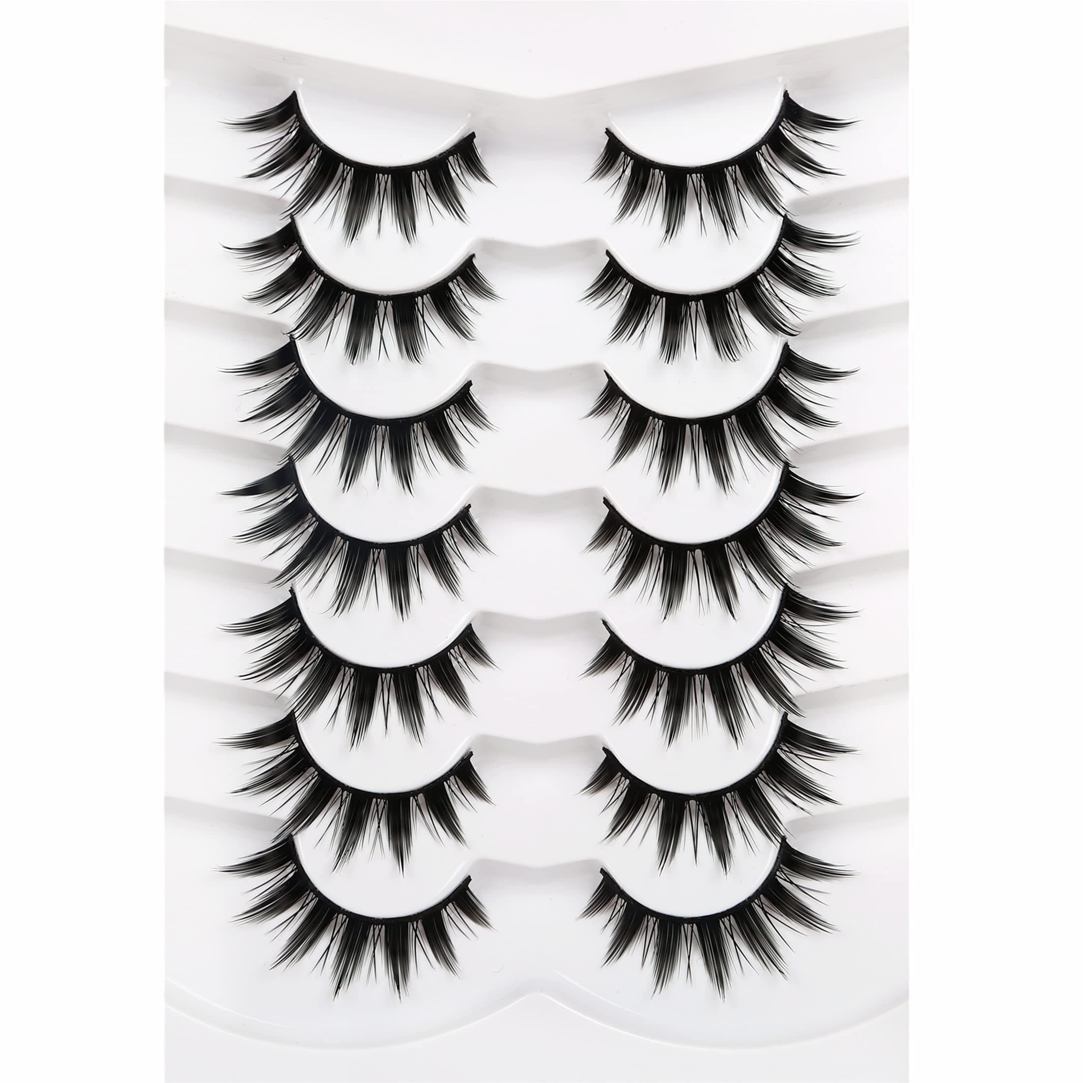 Manga Lashes False Eyelashes Doll Eye Natural Anime Lashes 8D Spiky Wispy Thick Faux Mink Eye Lash Strips 7 Pairs Pack