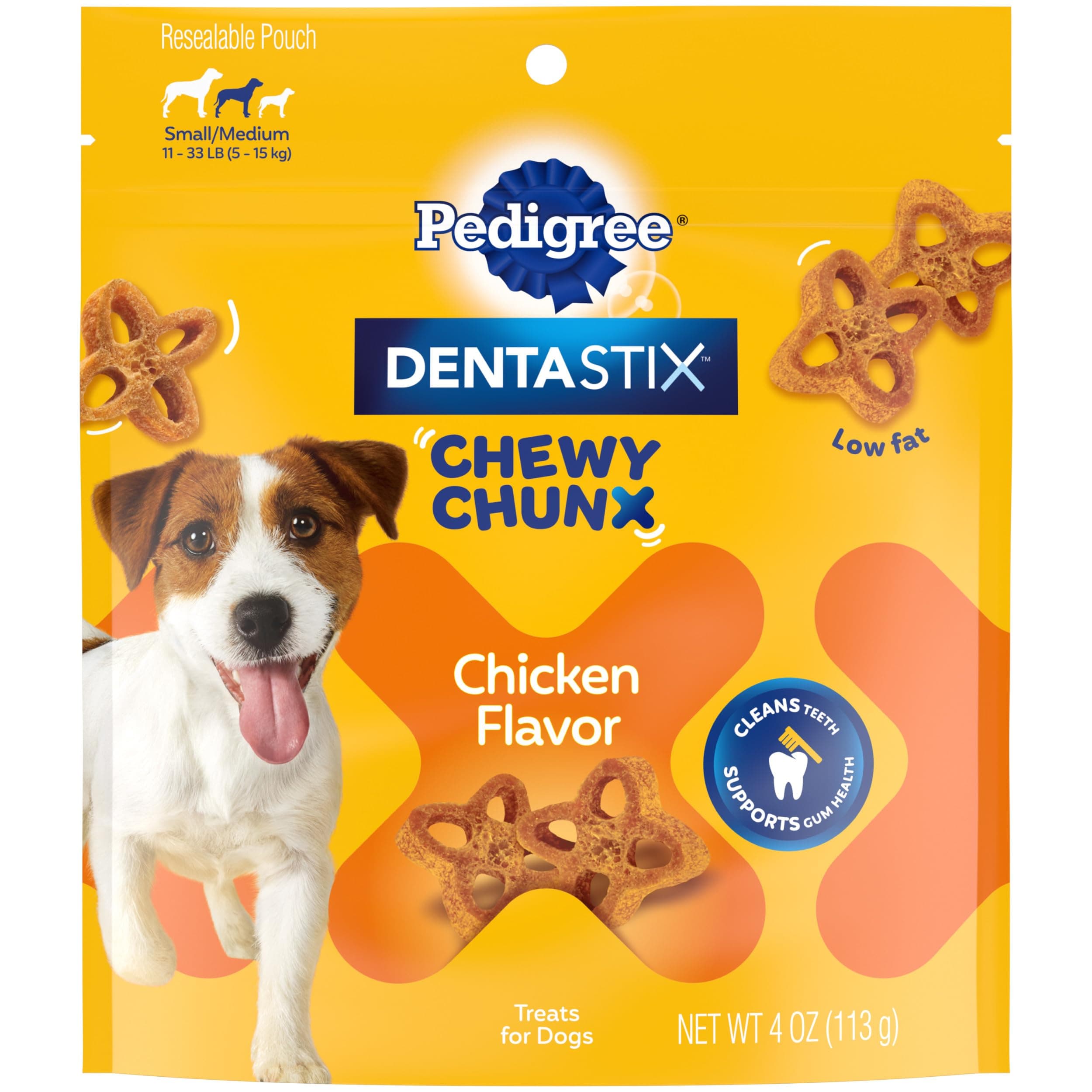 Pedigree Dentastix Chewy Chunx Small & Medium Dog Treats Chicken Flavor, 4 oz. Bag