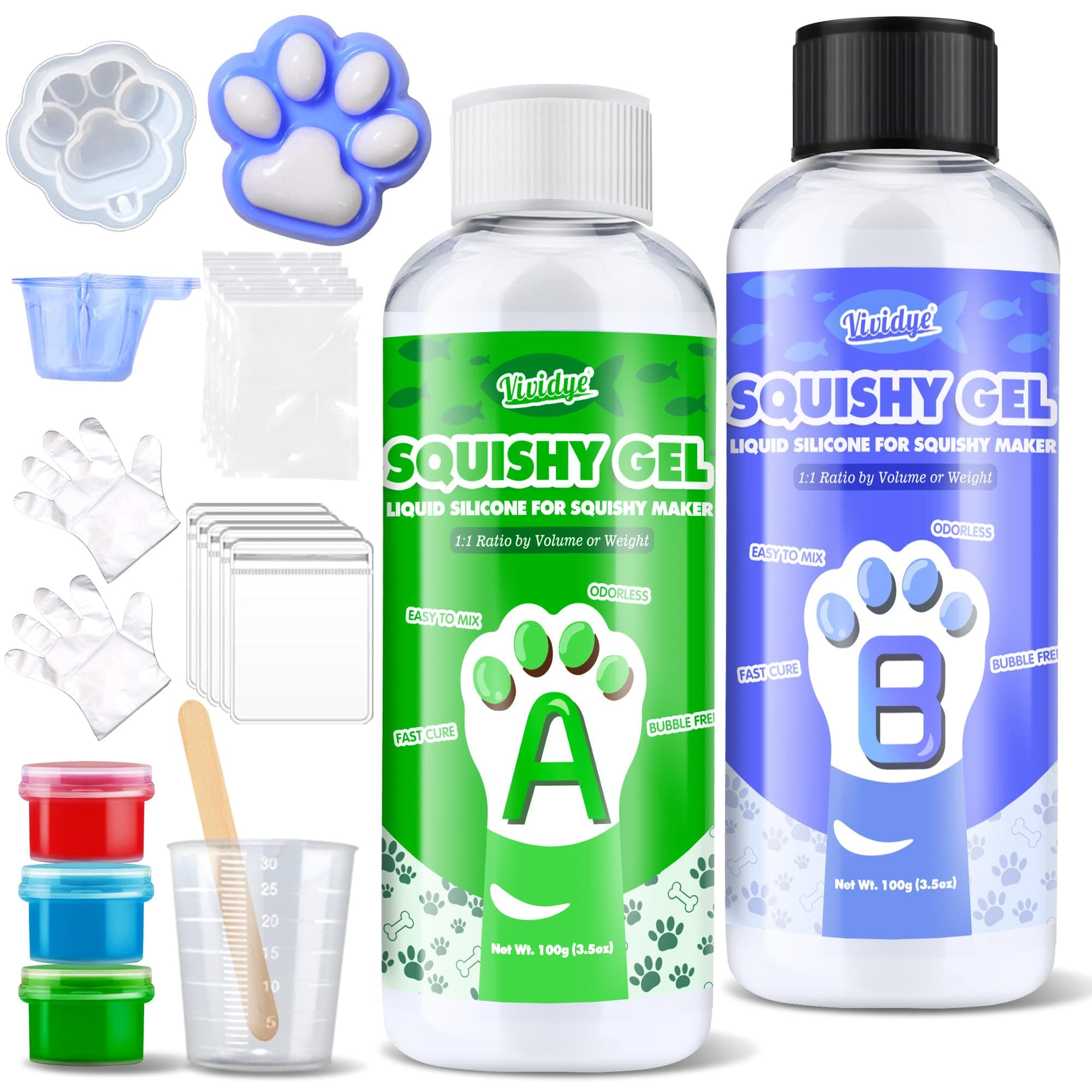 Liquid Silicone for Taba Squishy Kit, 7oz Fast Cure Squishy Gel 1:1 AB Ratio Mixed, Super Soft Silicone Rubber for Squishy Maker, Cat Paw Casting, DIY Decompression Gift Perfect for Beginners