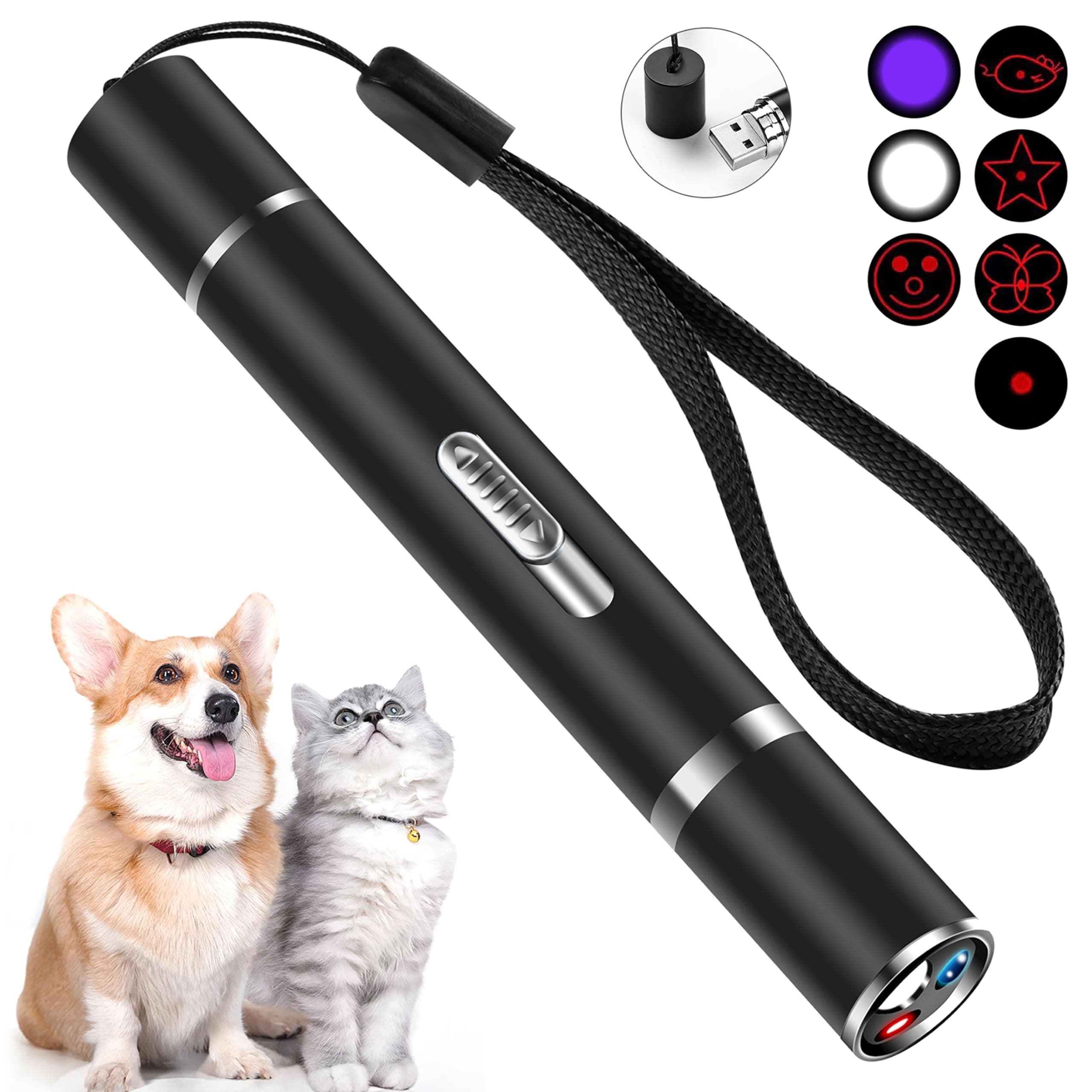 Cowjag Laser Pointer, Cat Laser Toy, Long Range 7 Modes Projection Playpen for Indoor, Dog and Kitten Outdoor Pet Chaser Tease Stick Training Exercise, USB Recharge