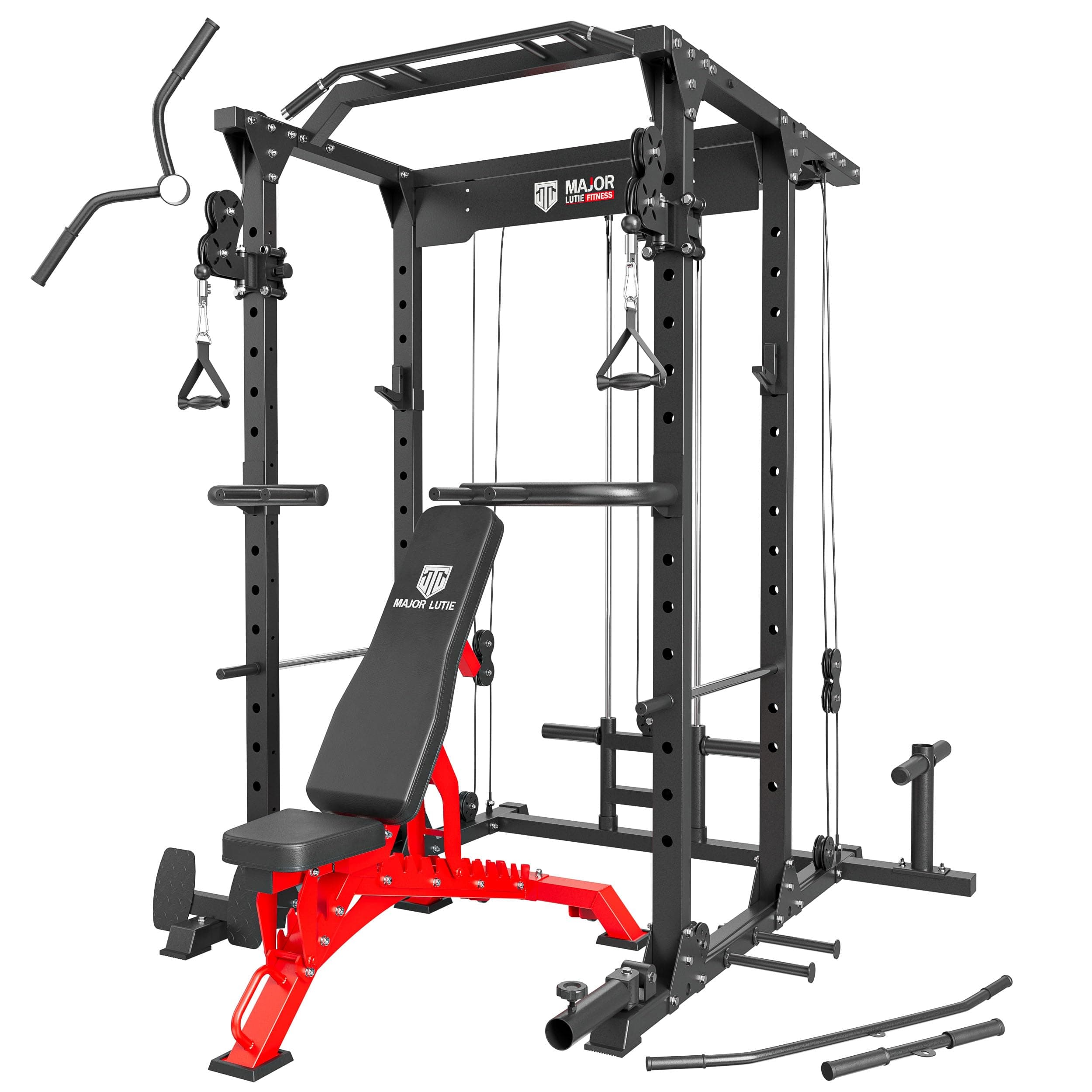 MAJOR LUTIEPower Cage, PLM03 1400 lbs Multi-Function Power Rack with Adjustable Cable Crossover System and More Training Attachment