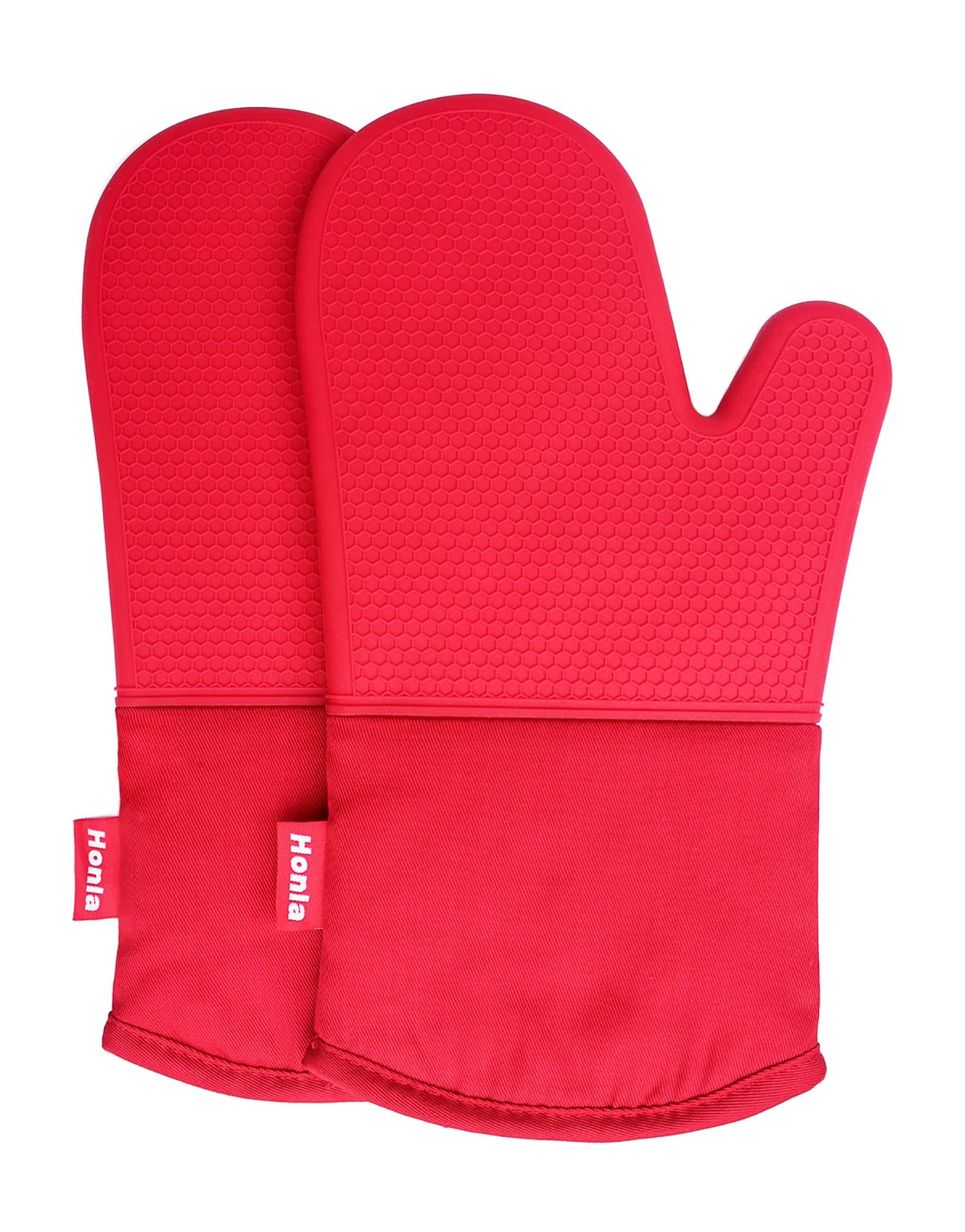 Honla Silicone Oven Mitts,Heat Resistant to 500 F,1 Pair of Non Slip Kitchen Oven Gloves for Cooking,Baking,Grilling,Barbecue Potholders,Red