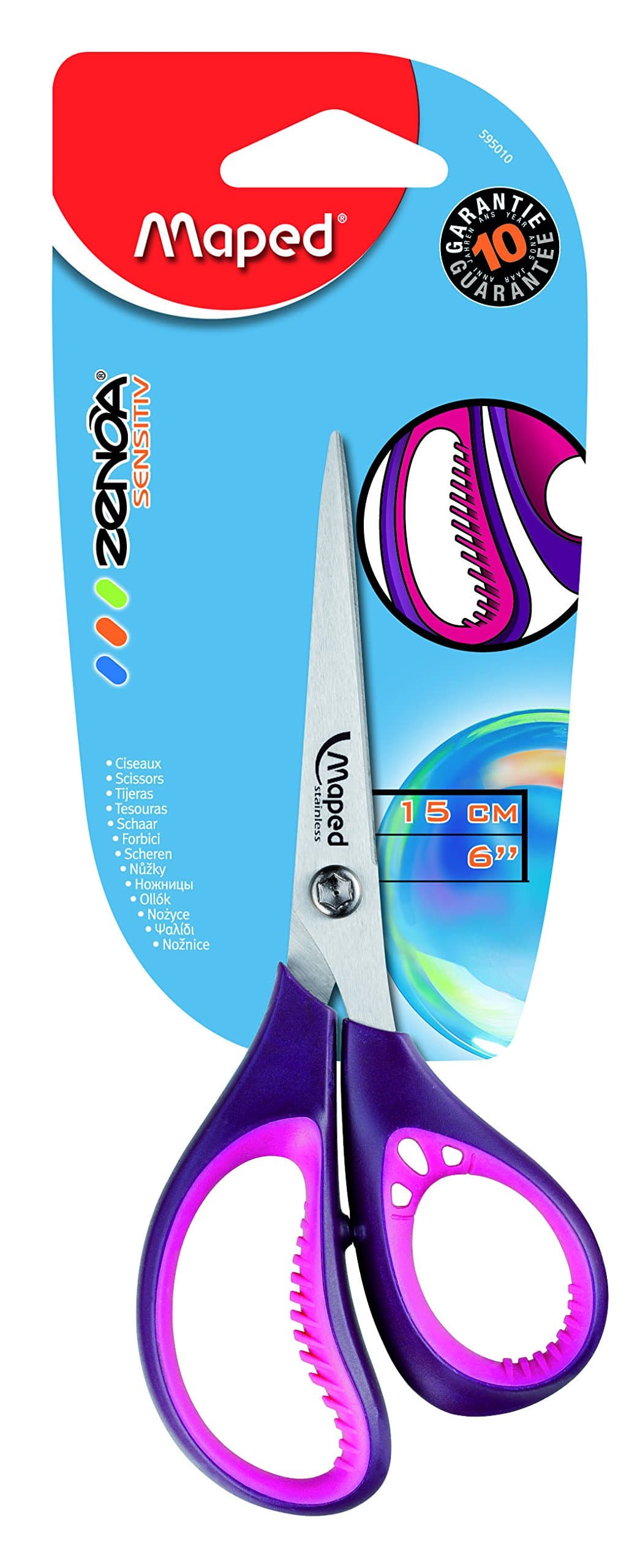 Zenoa Sensitiv Scissors with Asymmetrical Soft Handles, 6 Inches, Assorted Colors (595010)