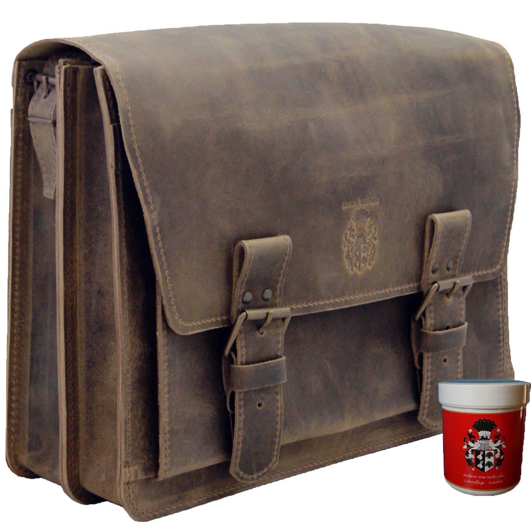 Baron of Maltzahn Business bag MAGELLAN of brown leather + leather care