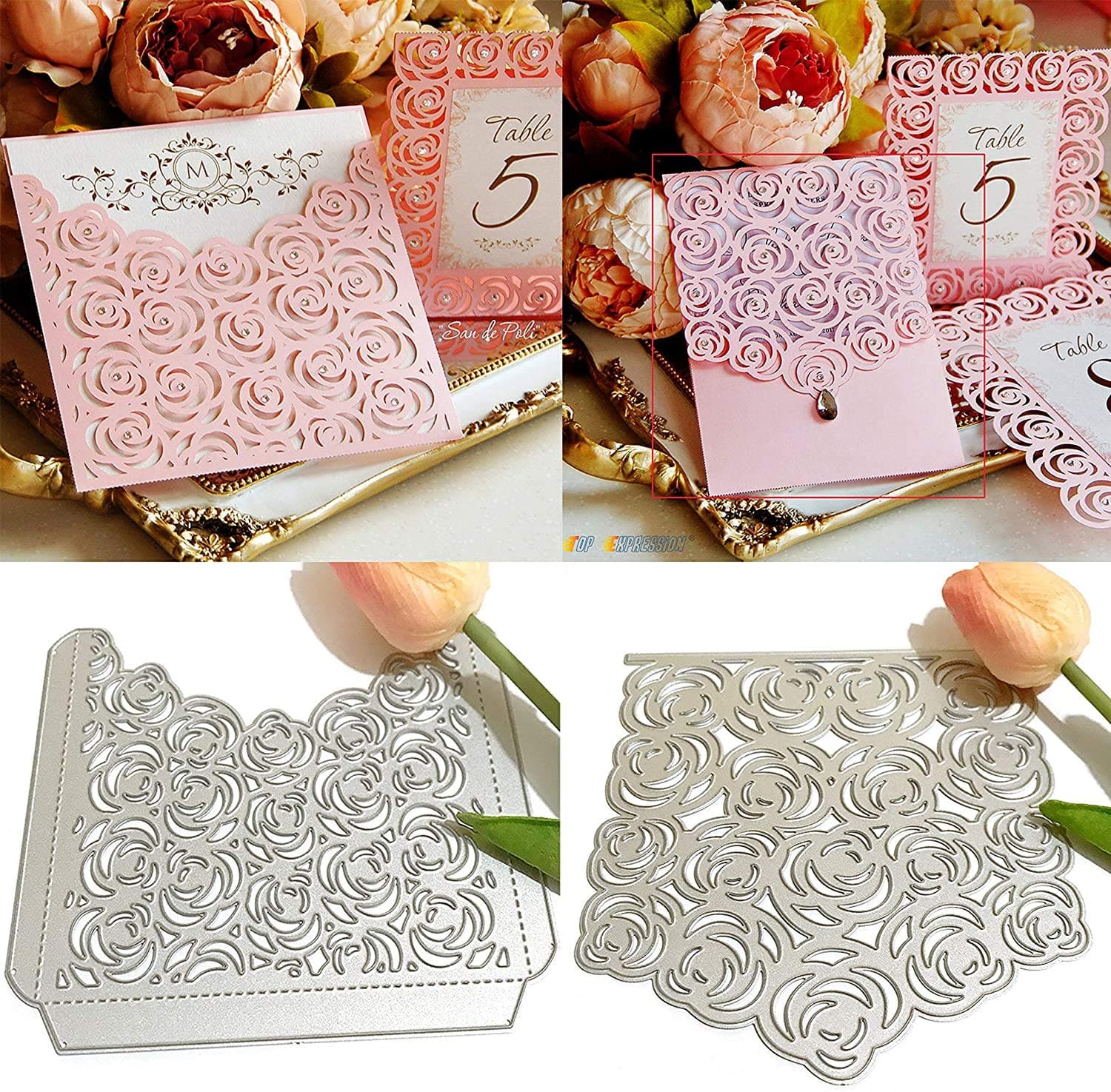 2pcs Metal Die Cuts,Wedding Invitation Rose Flower Border Cutting Dies Cut Stencils for DIY Scrapbooking Photo Album Decorative Embossing Paper Card Making Mould Stamp