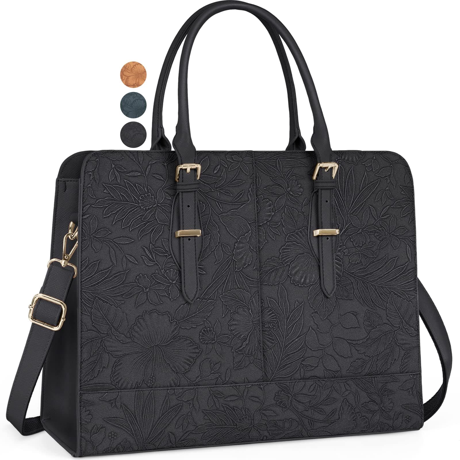 Laptop/ Work Bag for Women 15.6 inch Waterproof Leather Large Capacity Computer Tote Professional Office Business Briefcase Lightweight Travel Handbag Shoulder Bag, Black