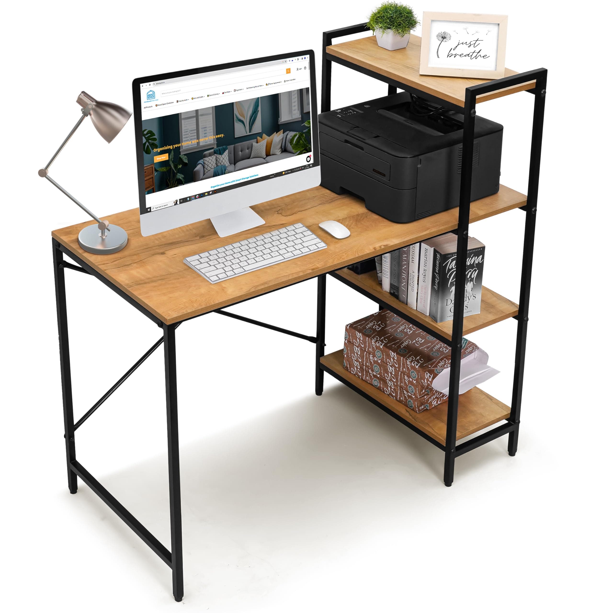 ABOUT SPACE Computer Table for Home - 4 Tier Storage Study Desk for Students, Adults Work Table for Home Office - PC, Laptop, Desktop with Bottom Storage (Teak Color - L 110 x B 51 x H 110 cm)