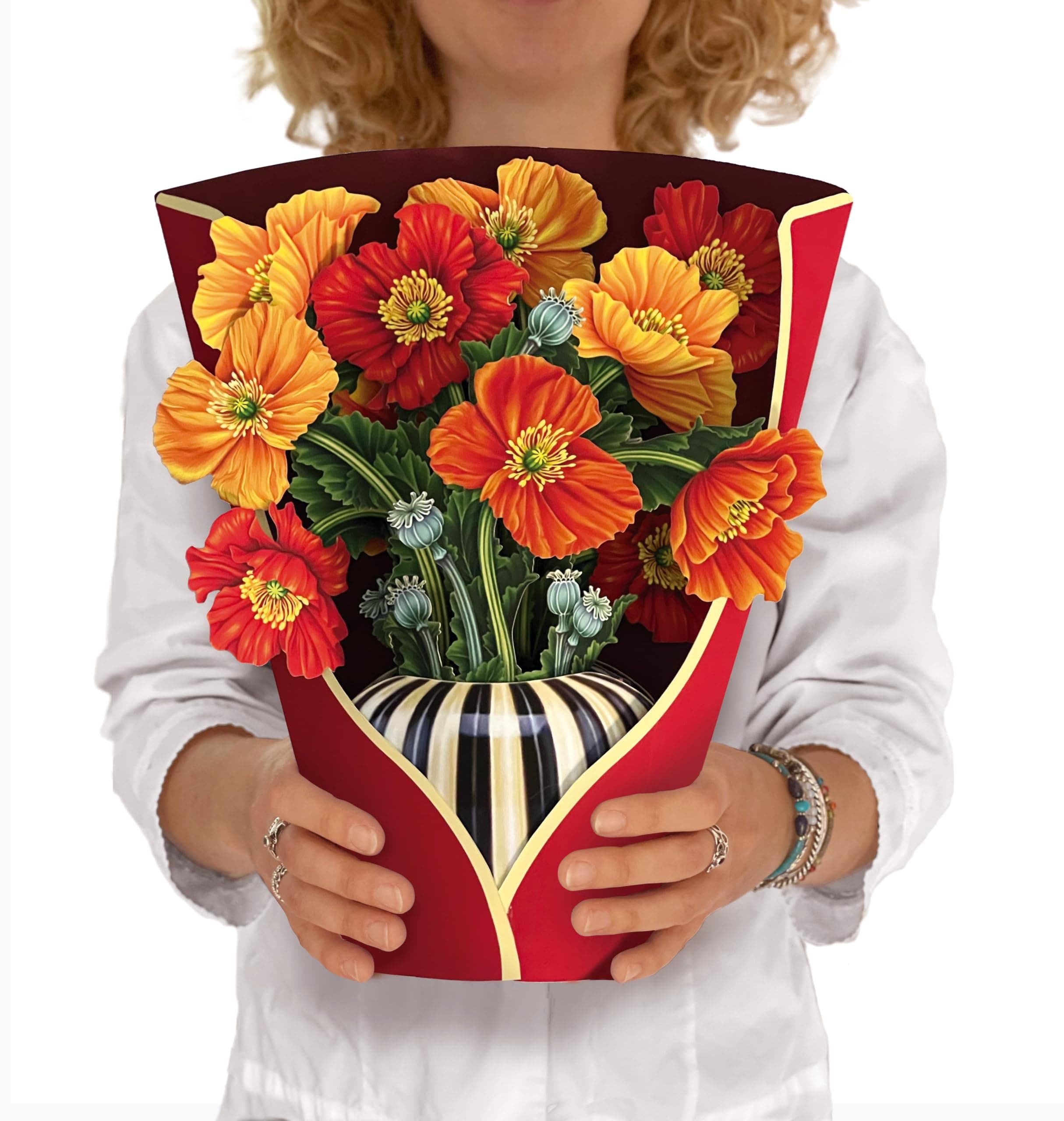 Freshcut Paper ポップアップカード フレンチ ブルーム 12インチ 等身大 フォーエバーフラワー ブーケ 3D ポップアップ グリーティングカード 空白のノートカードと封筒付き