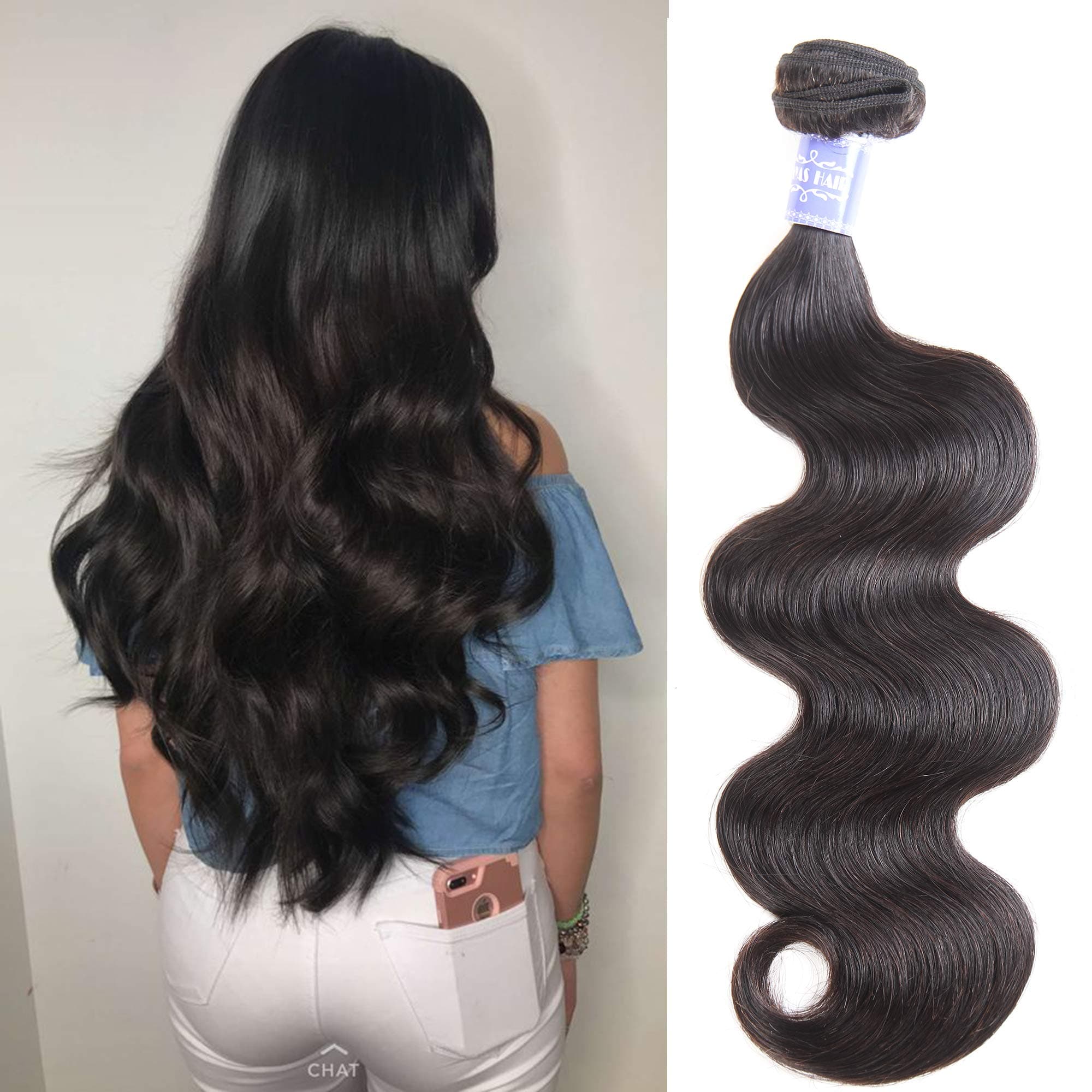 SAYAS Hair 10A Grade Brazilian Body Wave Human Hair Bundles Weave Hair Human Bundles Brazilian Virgin Hair (8 Inch, Only 1 Bundle)