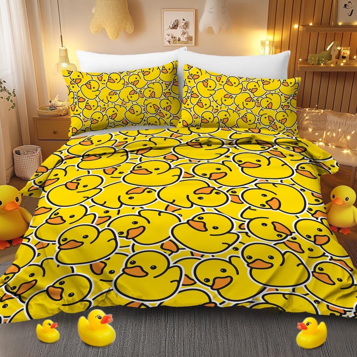 Sponsored Ad – BlessLiving Kids' Cartoon Duvet Cover Set: Premium Brushed Microfiber Yellow Duck Bedding Set - 3-Piece Comfy Single Quilt Cover Printing for Teens Boys Girls Bedroom