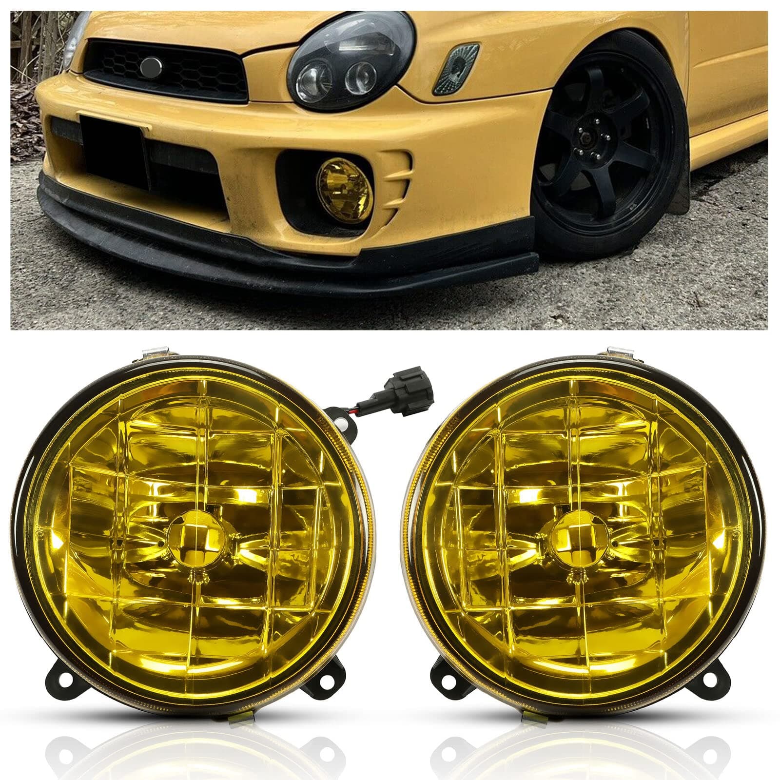 HECASA Pair Yellow Glass Fog Lights Lamps Compatible with 2002-2003 SUBARU IMPREZA RS/WRX With Halogen bulbs Replacement for SU2592106 84501FE090 SU2593106 84501FE080
