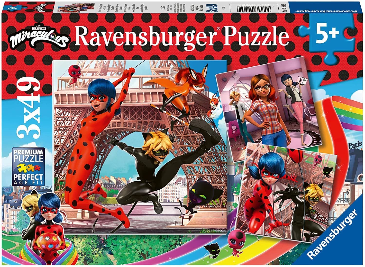 Miraculous: Tales of Ladybug & Cat Noir 3 x 49 Piece Jigsaw Puzzles for Kids Age 5 Years Up