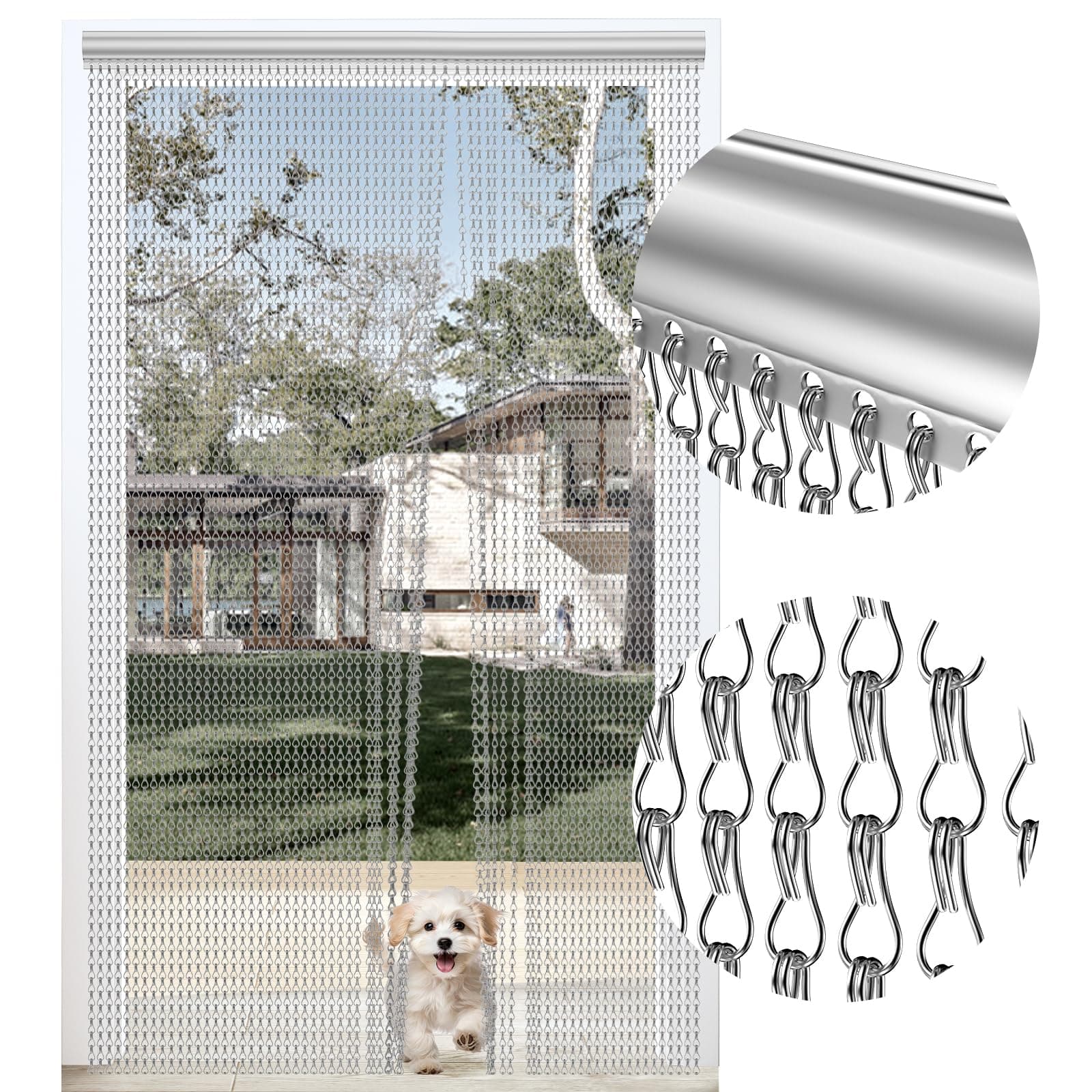 Premium Door Fly Chain Screens, 90 x 210cm Aluminium Chain Curtain Metal Fly Screen Curtain Insect Control for Doorways