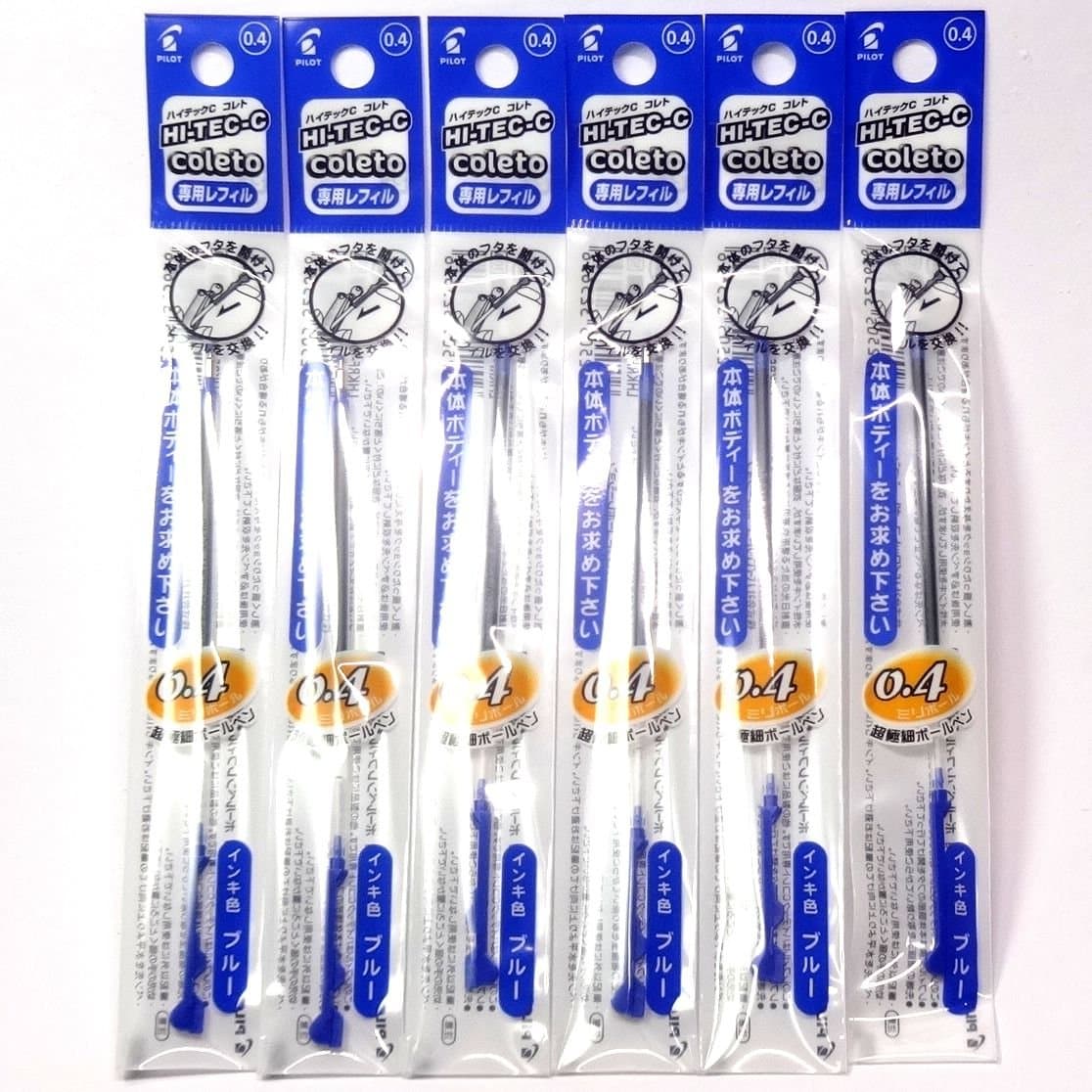 Hi-Tec-C Coleto Gel Ink Pen Refill 0.4mm, Blue, × 6 Packs/total 6 pcs