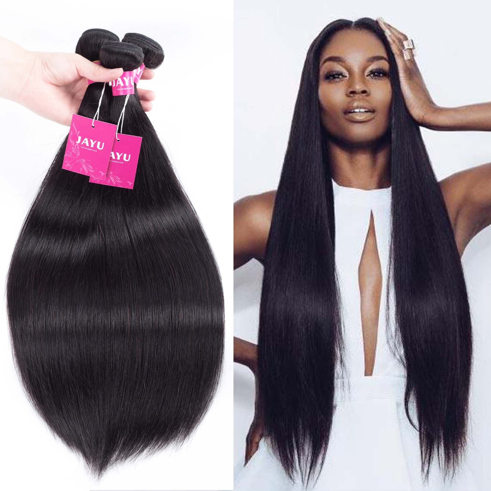 JAYU HAIR Brazilian Virgin Hair Straight 3 Bundles 100% Unprocessed Human Hair Bundles 10a Grade Hair Natural Color (8 10 12 Inches)