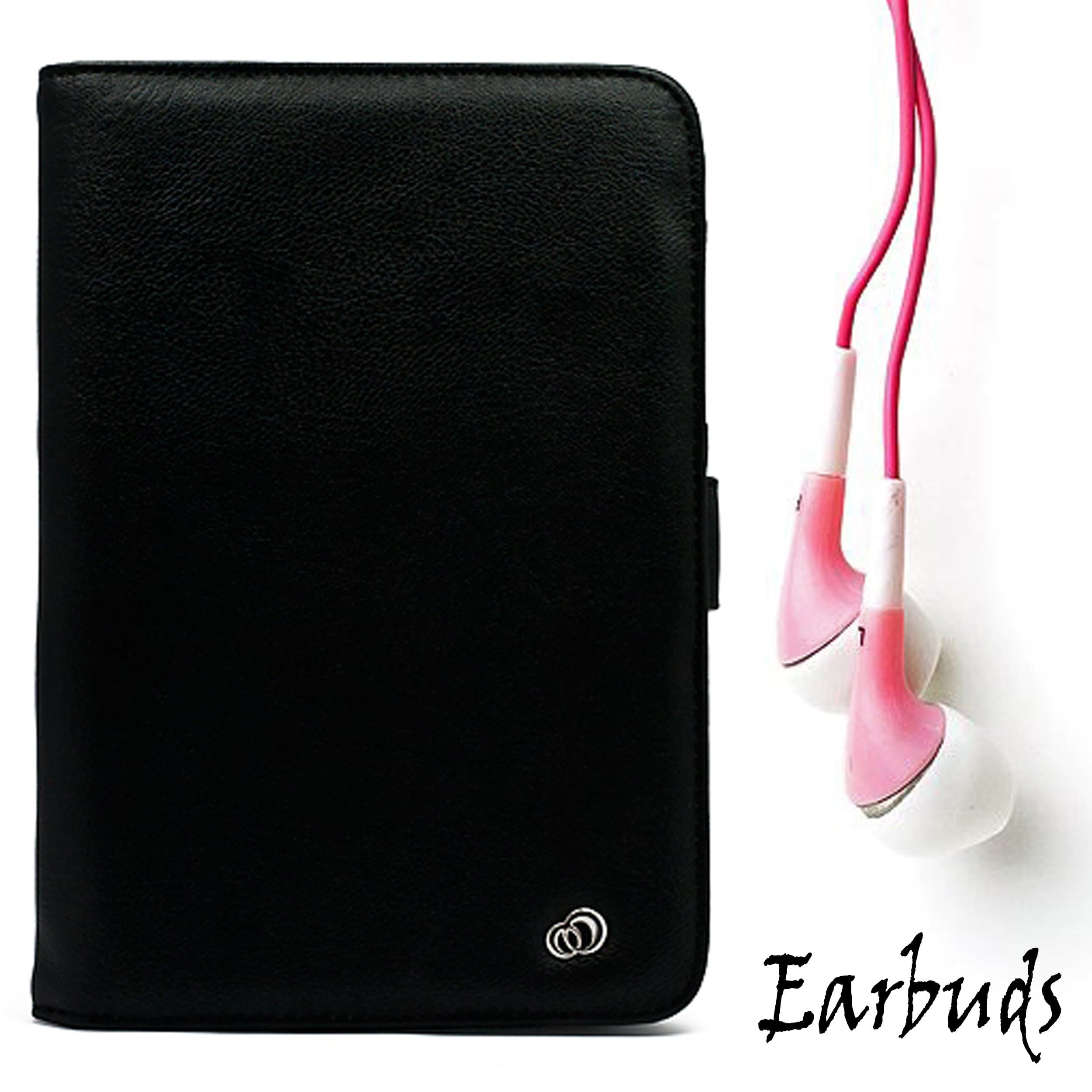 Black Texture Melrose Protective Slim and Durable Professional Faux Leather Executive Portfolio Cover Carrying Case with Memory Card Slots for Amazon Kindle Fire Full Color 7 inch and Earbuds