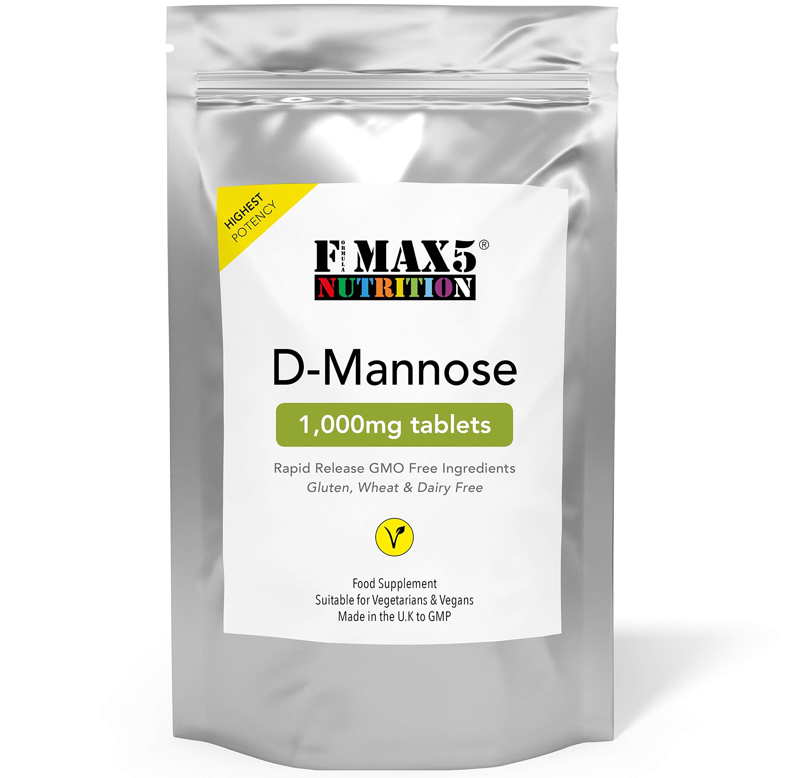 D-Mannose 1,000mg Tablets | High Strength | for Men & Women - Suitable for Vegetarians and Vegans, Gluten & GMO Free | Made in The U.K (240)