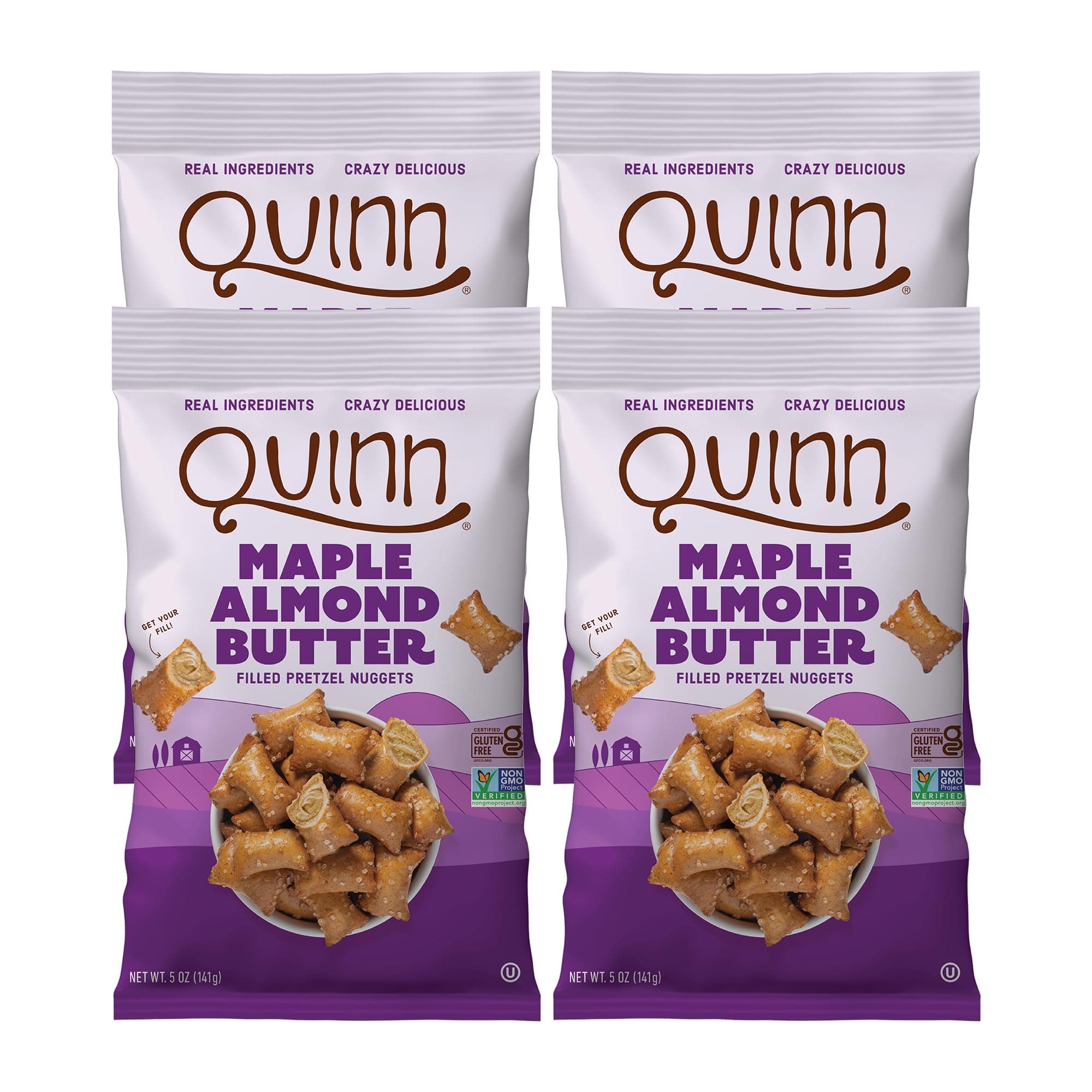 Gluten Free Maple Almond Butter Filled Pretzel Nuggets - Made with Real Ingredients, Whole Grain Sorghum, Sea Salt, Vegan, Dairy Free, Non-GMO - 5 Oz (Pack of 4)