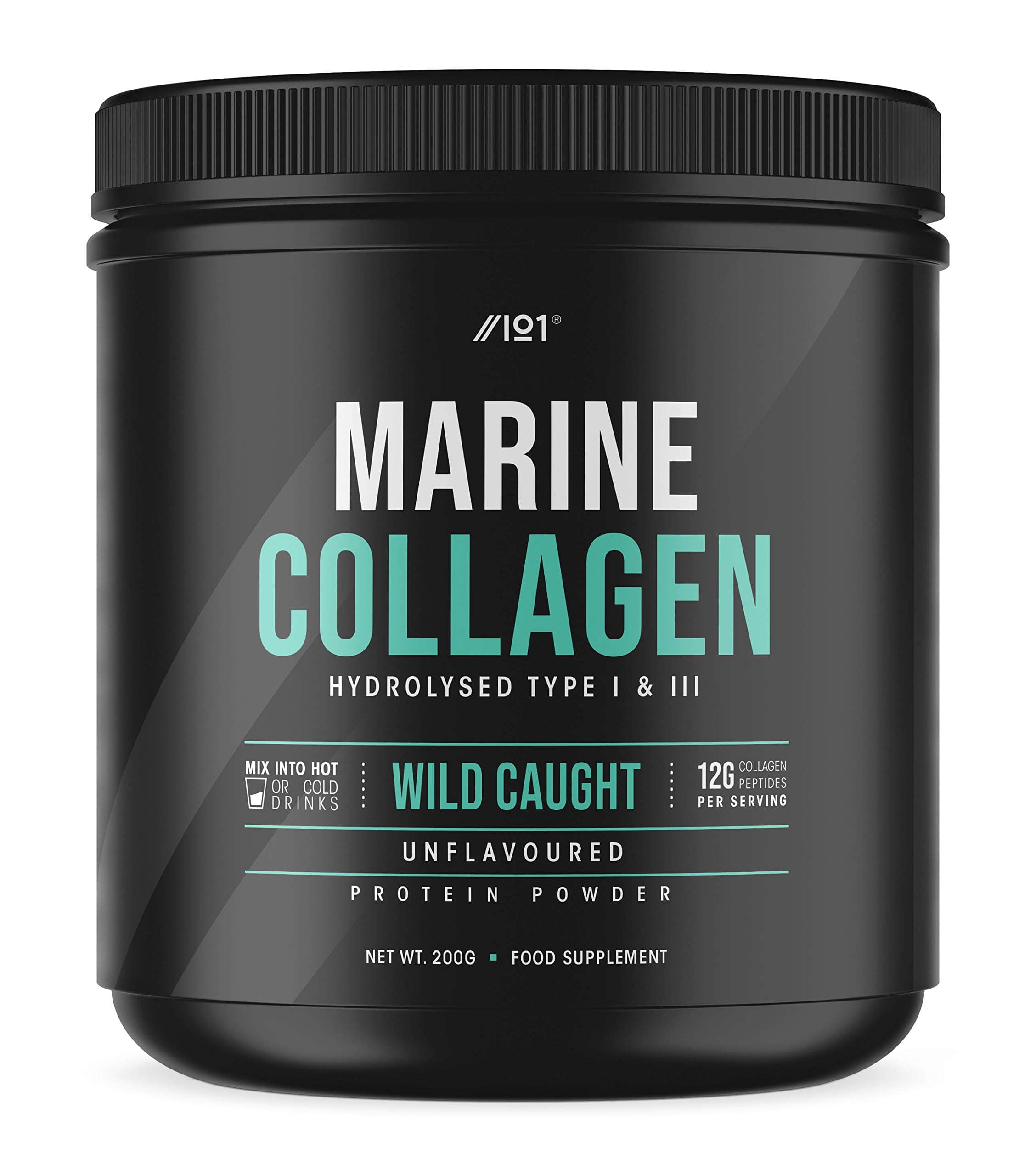 Marine Collagen Powder Supplement - 200g - Wild-Caught Canadian Marine Collagen - Unflavoured - Types 1 & 3 Hydrolysed Collagen Peptides - 17 Day Supply - By Alpha01®