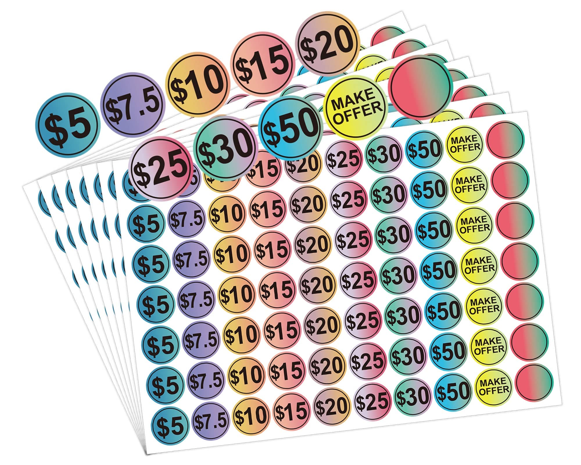 Garage Sale Price Stickers,700PCS 1 Inch Price Stickers for Yard Sales, Flea Markets, County Fairs & Retail Use, Pricemarker Labels, Bright Gradient Colored Round Price Tags