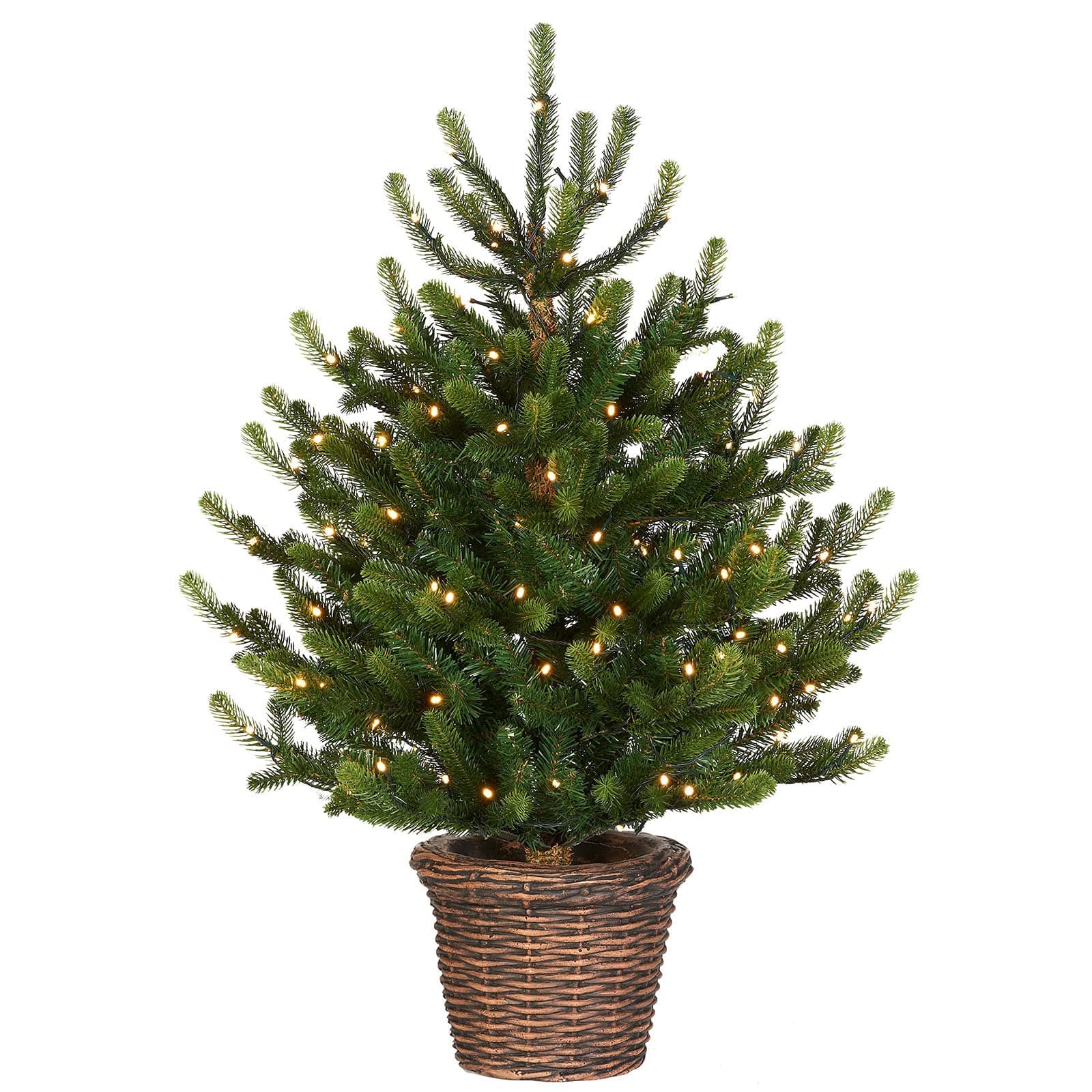WeRChristmasPre-Lit Potted Dwarf Fir Christmas Tree, 100 Warm White LED Lights, Green, 3 ft / 90 cm