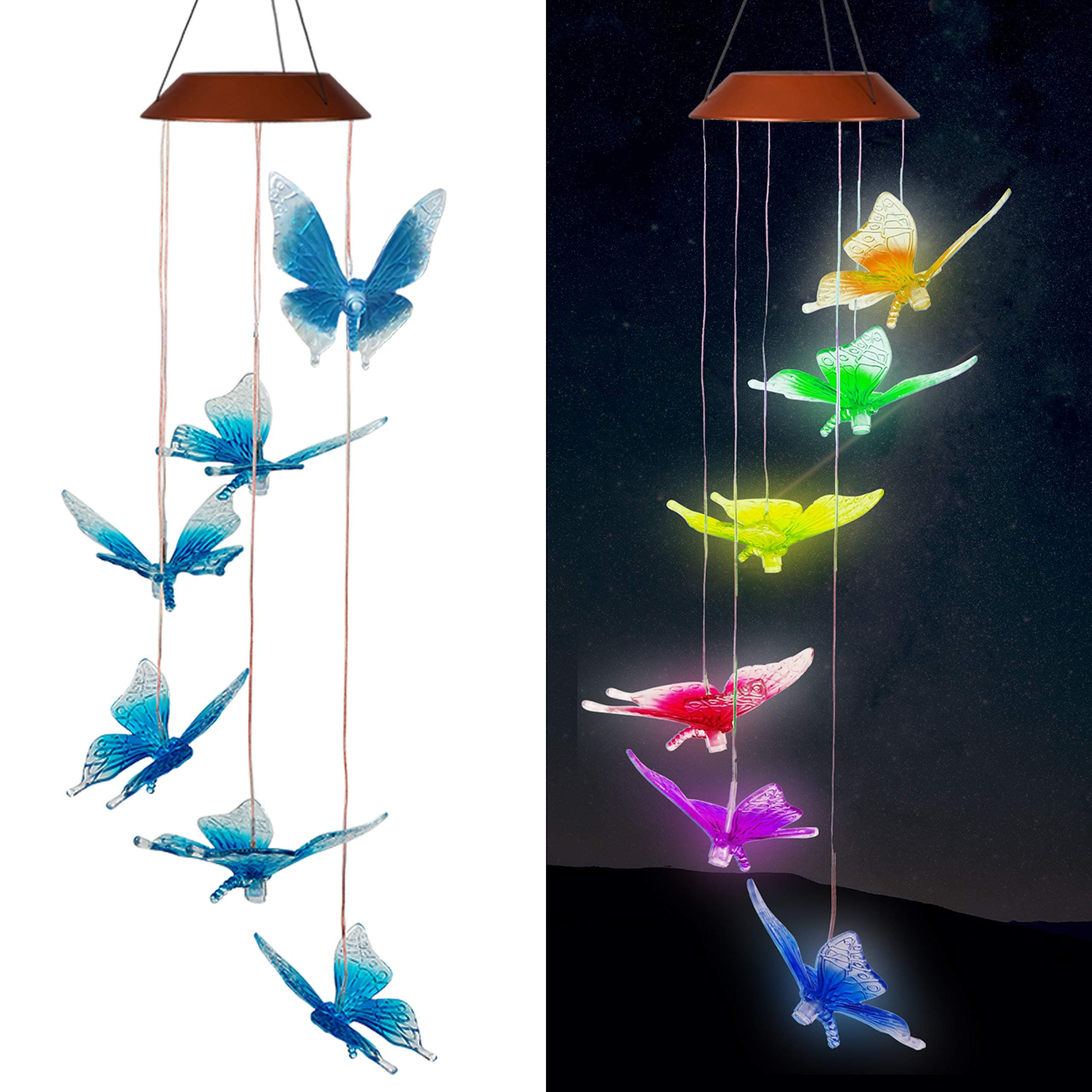 xxschy Solar Butterfly LED Wind Chimes Outdoor - Waterproof Solar Powered LED Changing Light Color 6 Butterflies Mobile Romantic Wind-Bell for Home, Party, Festival Decor, Night Garden Decoration