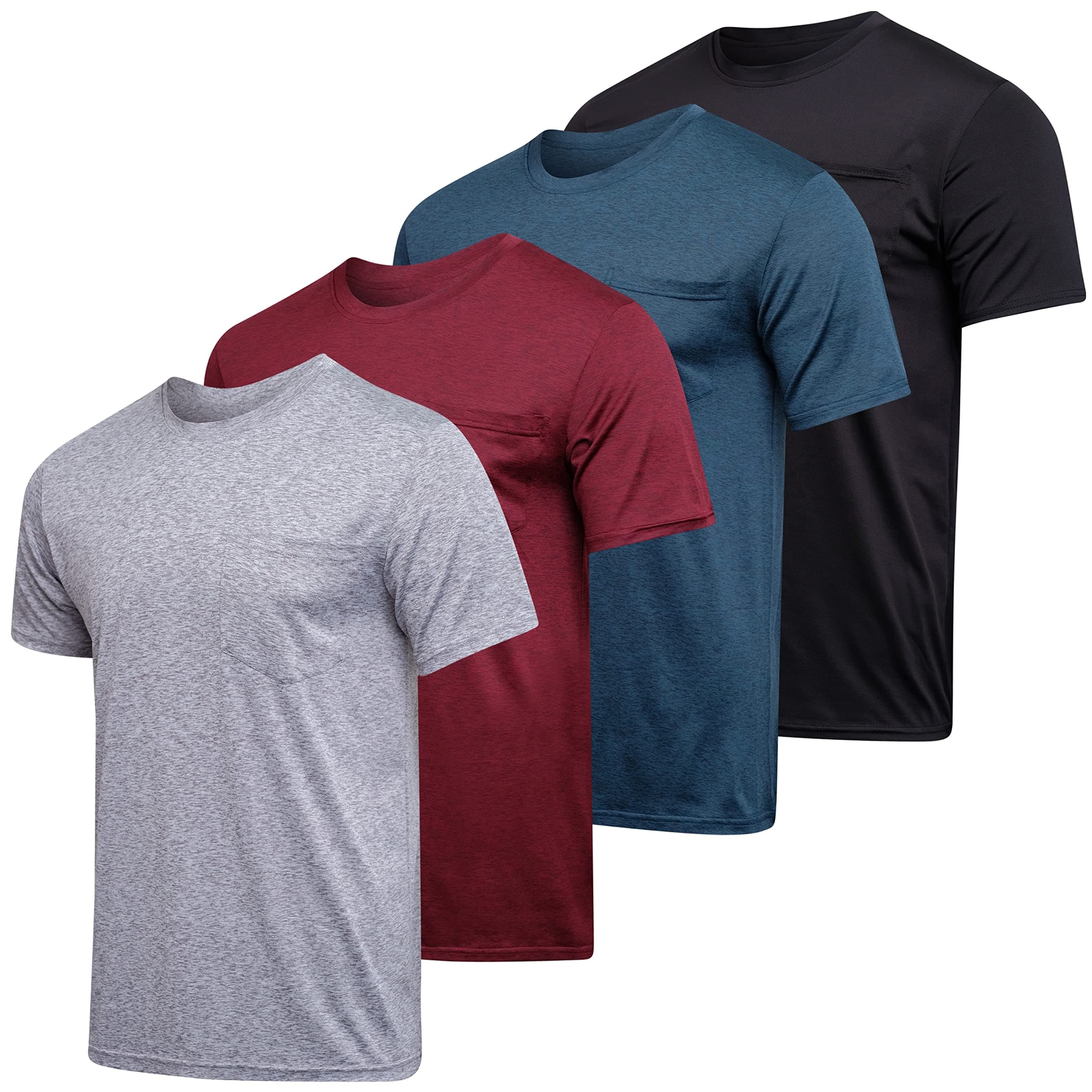 Real Essentials4 Pack: Men's Dry-Fit Short Sleeve Pocket Crew Performance Athletic T-Shirt (Available in Big & Tall)