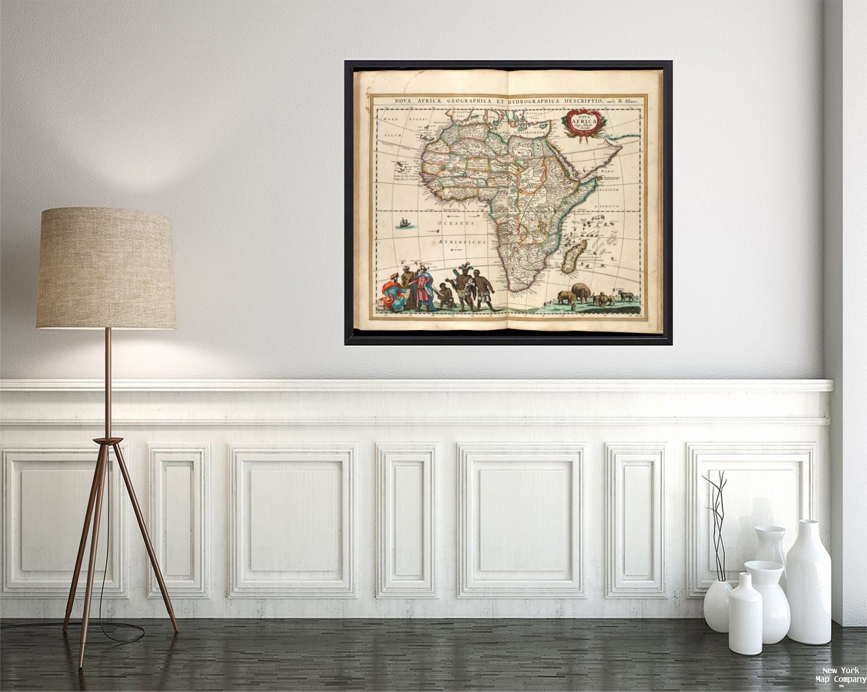 1660 Map Nova Africa Nova Africae geographica et hydrographica descriptio Relief Shown pictorially.|Historic Antique Vintage Reprint|Ready to Frame