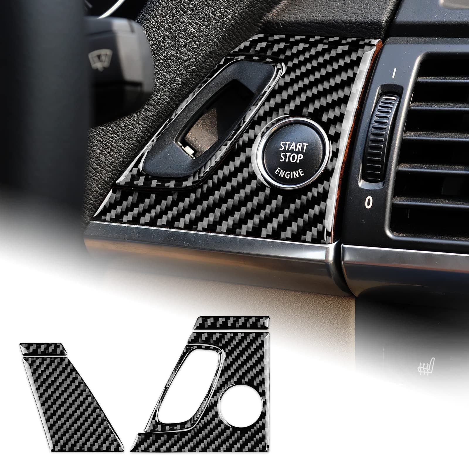 AIRSPEED for BMW E70 E71 Engine Start Stop Button Frame Cover Black Carbon Fiber Start Switch Panel Sticker Interior Decoration Accessories for BMW X5 E70 2006-2013, X6 E71 2008-2014