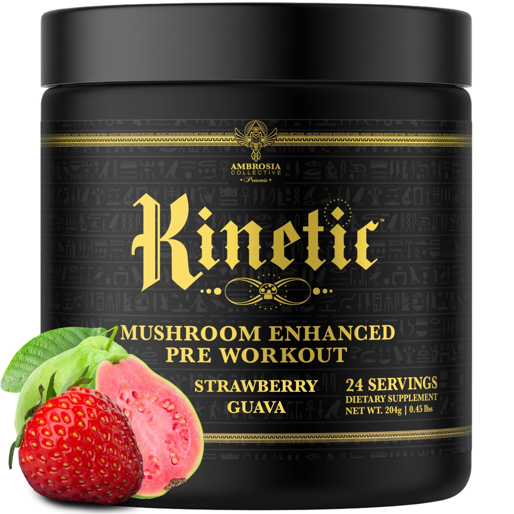 Ambrosia Kinetic - Organic Pre Workout Powder with Creatine | Natural Mushroom Pre Workout | Nootropic Pre for Clean Energy & Focus | 24 Servings | Strawberry Guava