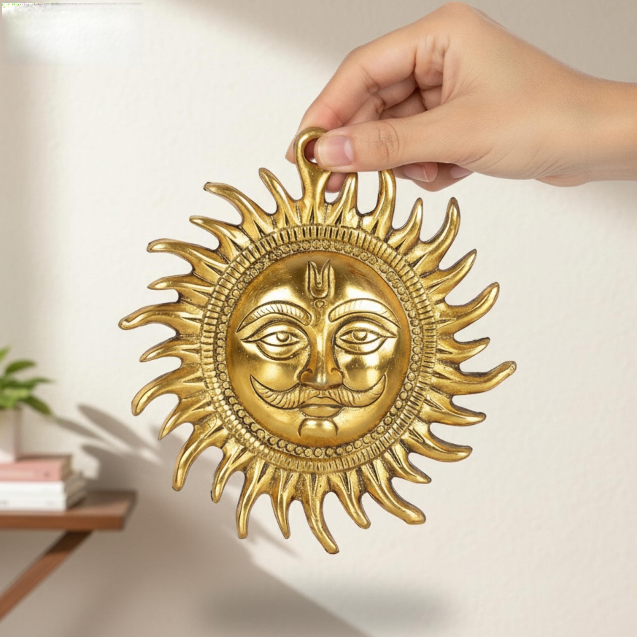 HOME GENIE "Brass Surya Wall Hanging | Sun God Wall Decor for Home & Office | Positive Energy & Vastu Correction