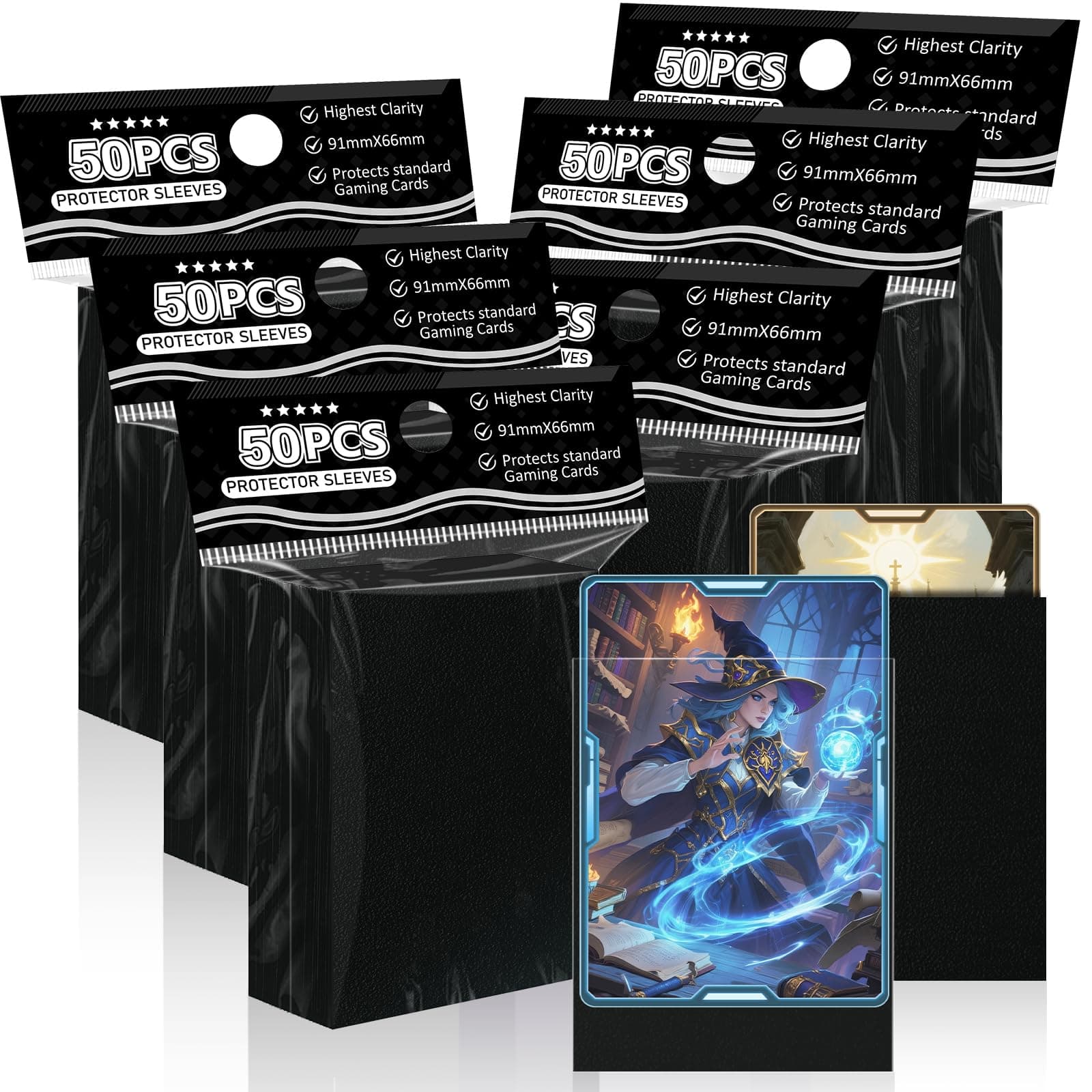 Black Card Sleeves Fit for MTG, 300 Pack Perfect Fit Standard Card Sleeves for Trading Cards Sports Cards Baseball Cards TCG, Sturdy and Nice Shuffling