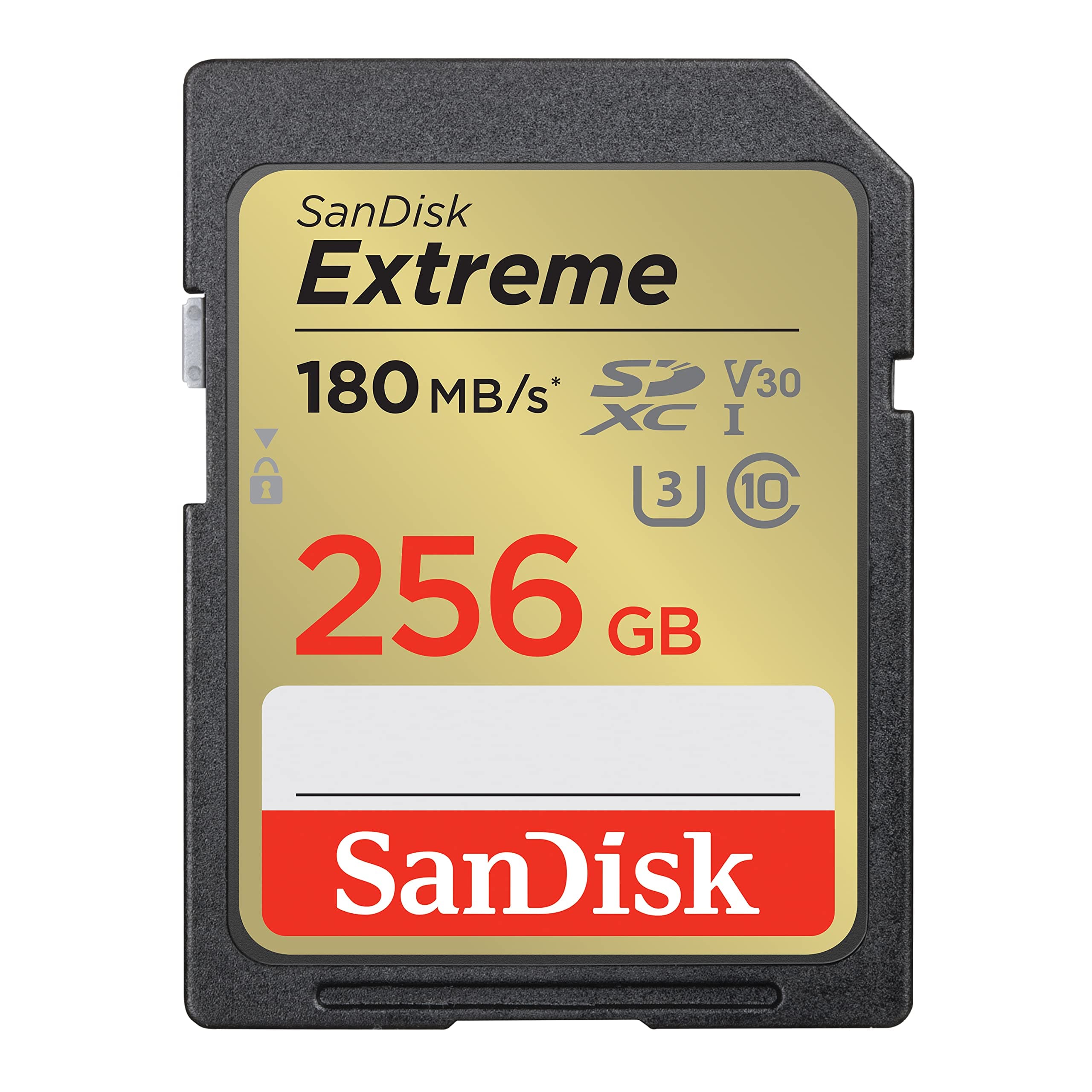 SanDisk 256GB Extreme SDXC card + RescuePro Deluxe, up to 180MB/s, UHS I, Class, 10, U3, V30 SDSDXVV 256G GNCIN, Black