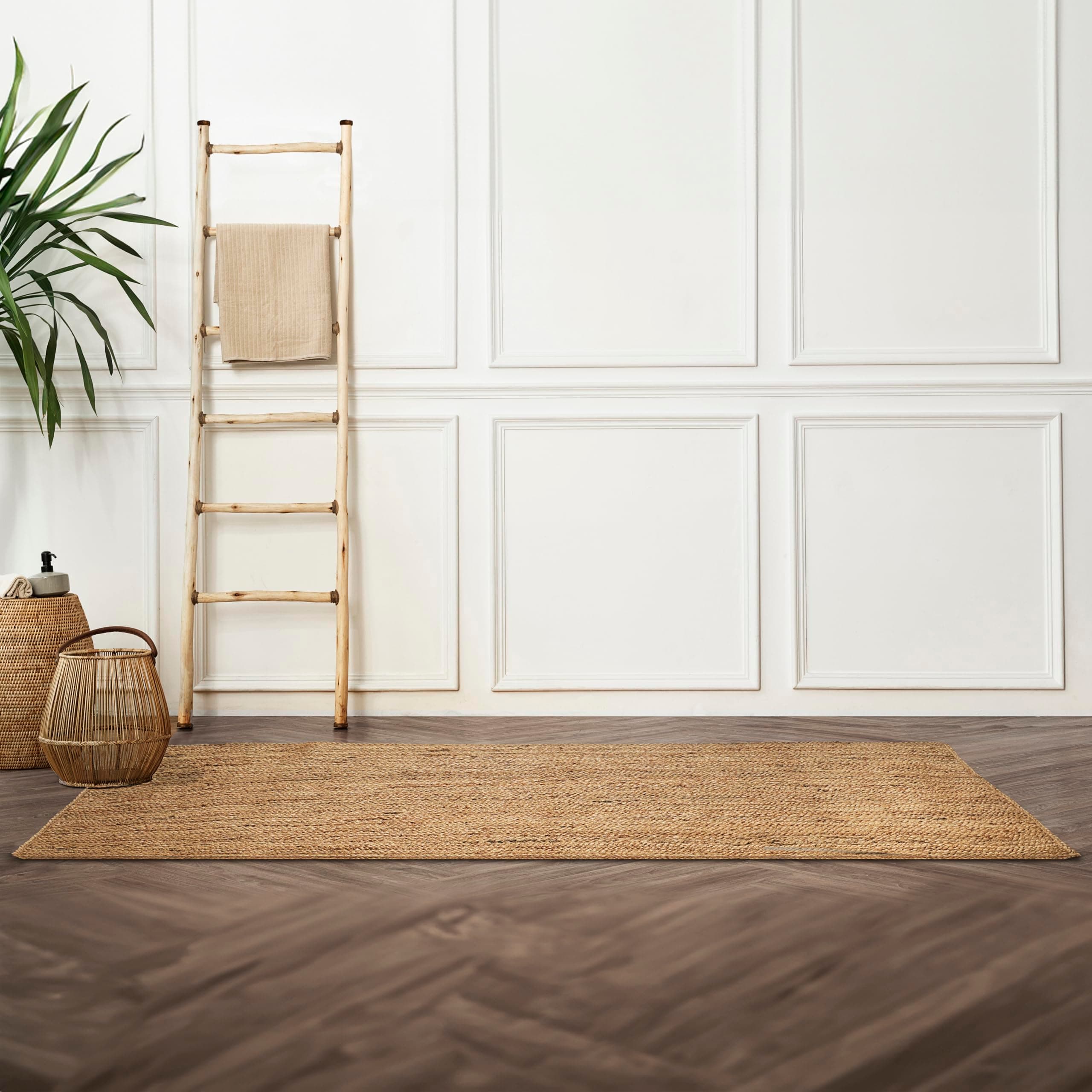 Hausattire Hand Woven Jute Braided Rug, 2'x6' – Natural, Reversible Boho Entry Area Rugs for Kitchen, Living Room I Farmhouse Indoor Outdoor Decorative Floor Rug, 24x72 Inches