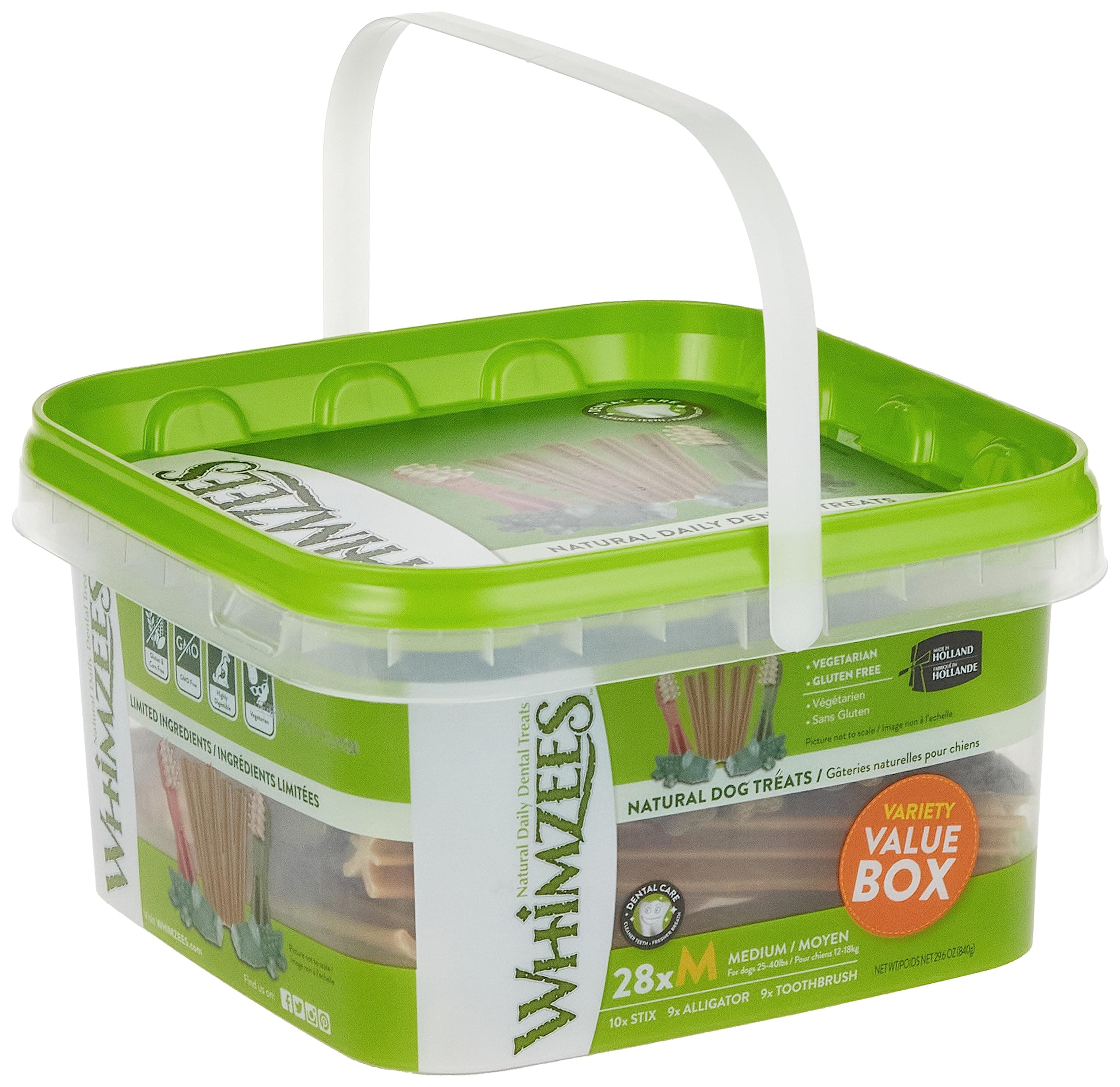 Whimzees Natural Daily Dental Dog Treats Variety Medium Grade, 840 g, Pack of 28