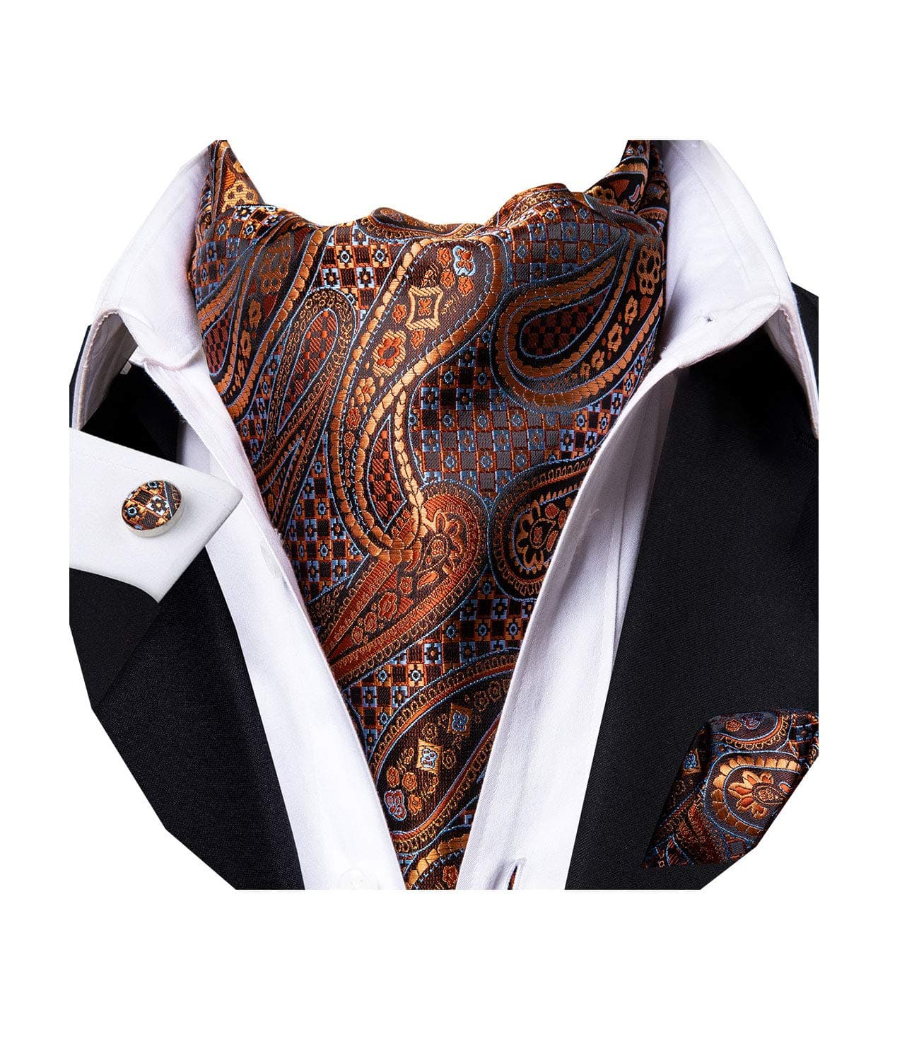 Dubulle Paisley Floral Ascot Tie for Men Self Tie Cravat Tie and Pocket Square Cufflinks Wedding