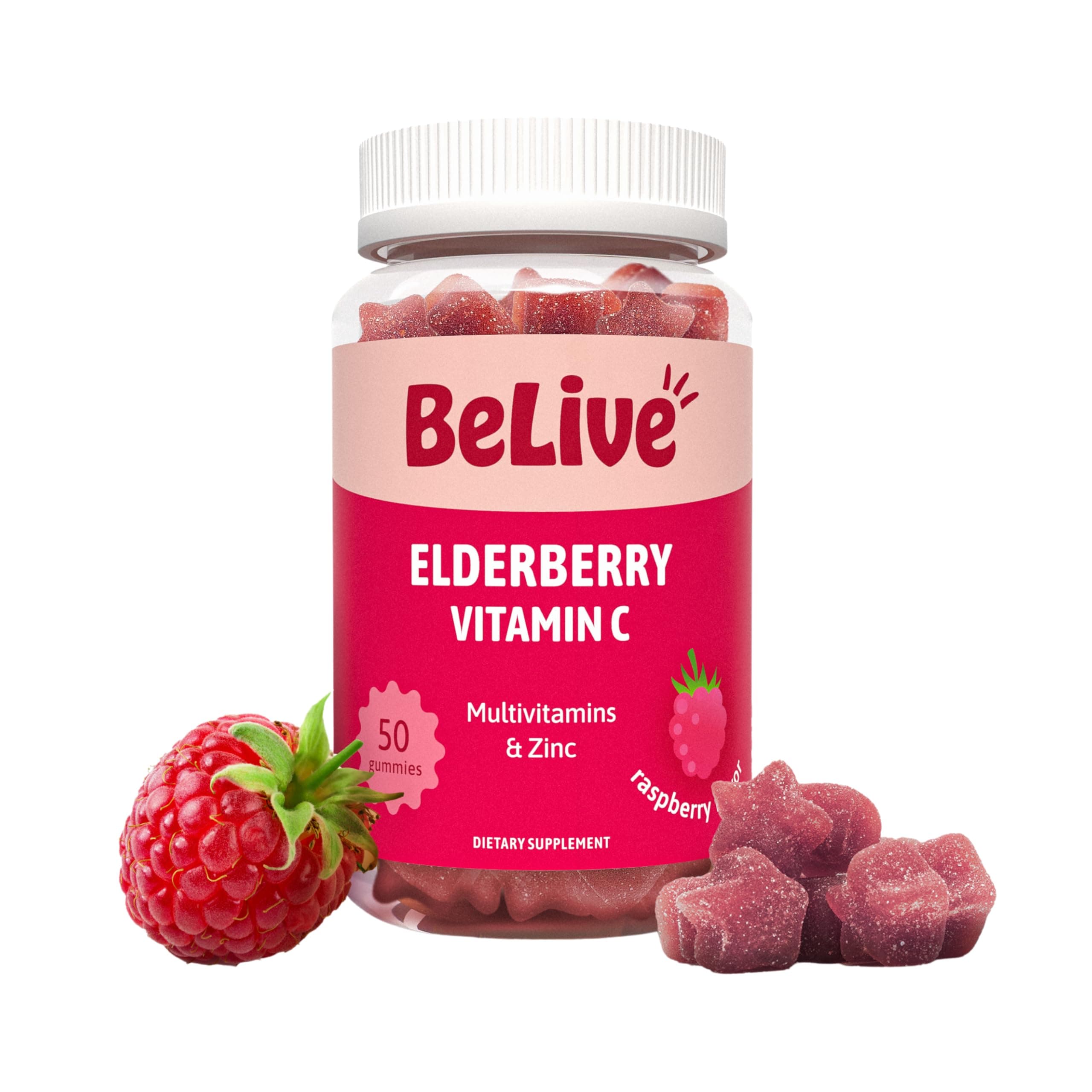 Elderberry Immunity Support Gummies | Contains Vitamin A, C, D, Vitamins B Complex, Folate & Zinc | Formulated to Boost Immune System | Tasty Raspberry Flavour | Vegan Friendly
