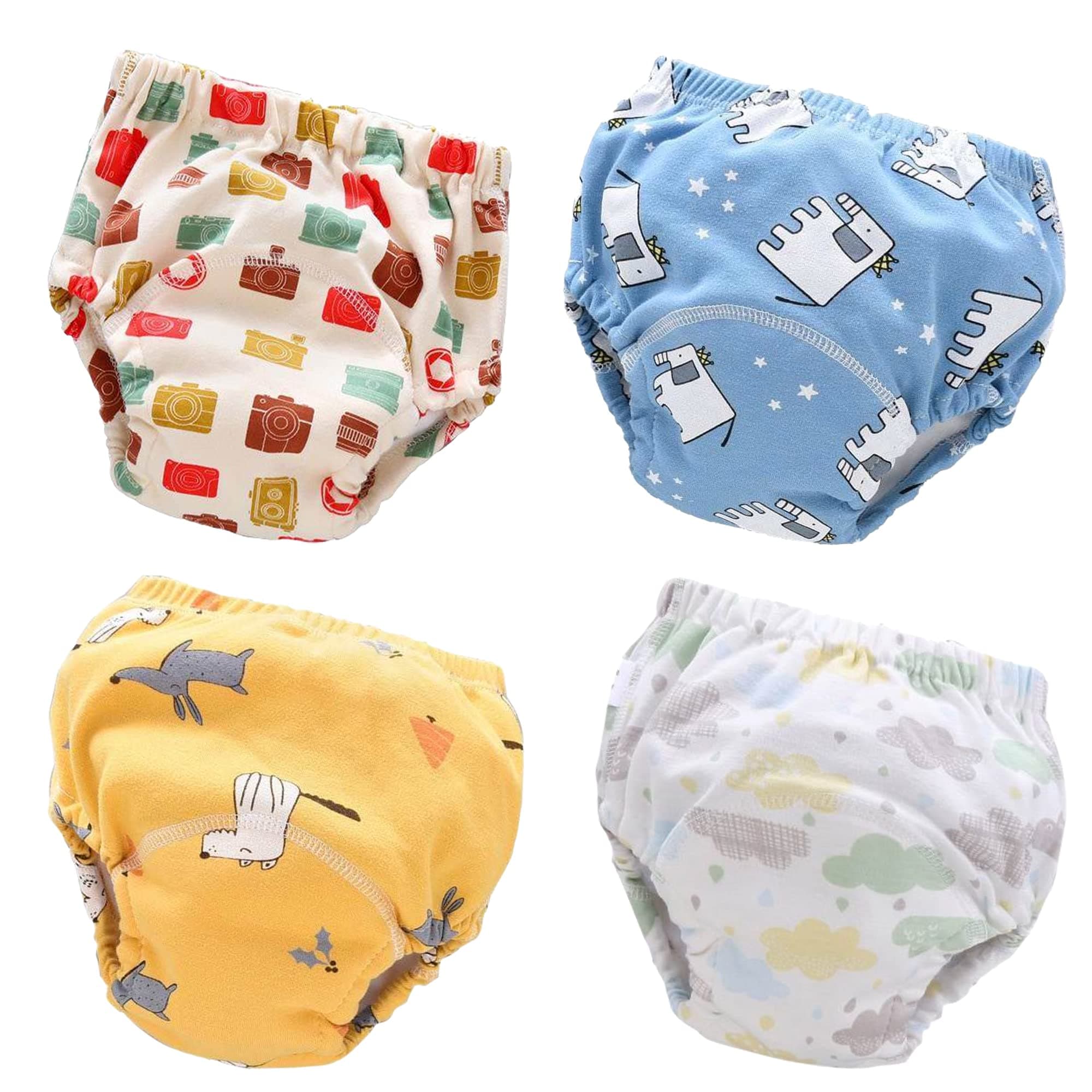 Eco Mom 4 Pieces Training Pants Strong Absorbent Toddler Potty Training Underwear for Baby and Toddlers UNISEX (6-Layers) 12KG-18KG (2-4 Years Old) LARGE, multi