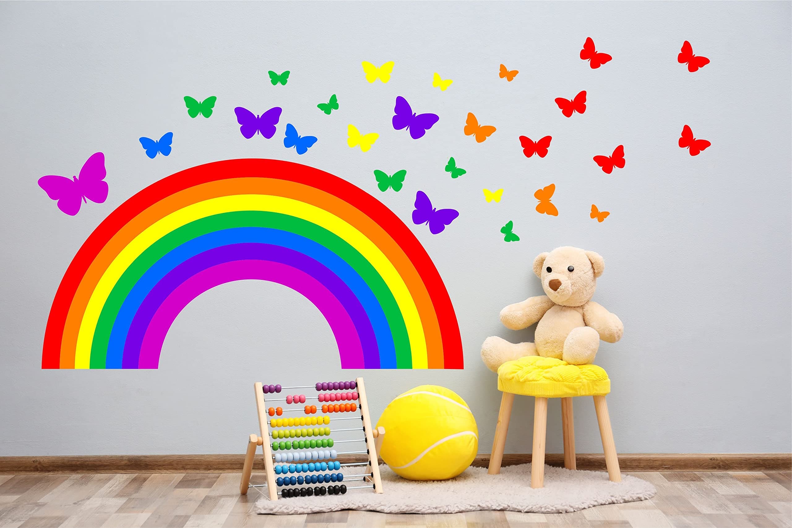 Kapowboom Graphics RAINBOW & BUTTERFLIES WALL STICKER KIT decal art nursery cute girl's bedroom colourful multicolour bright (Large sheet - 140cm wide)